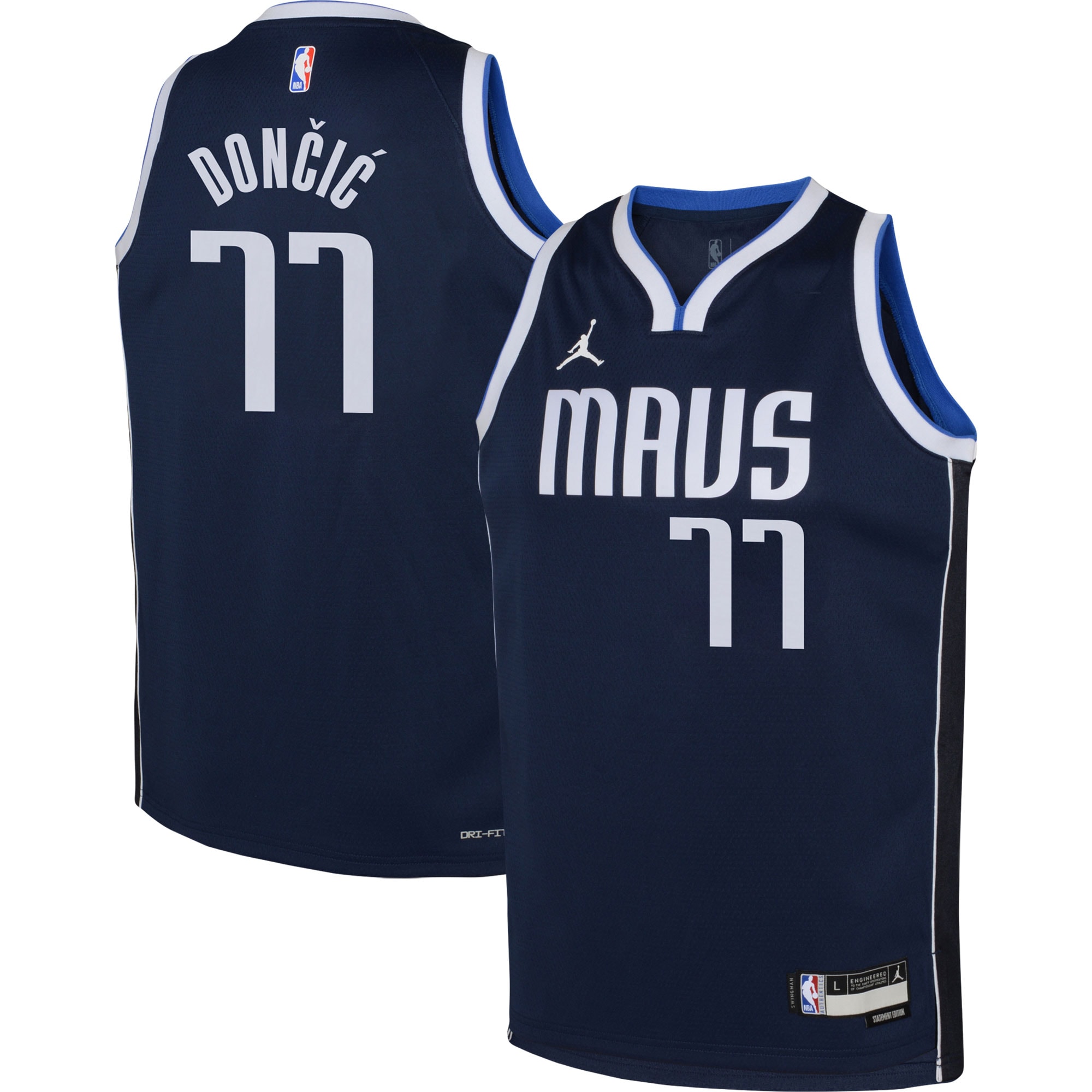 Luka Doncic Dallas Mavericks Jordans Brand Youth Swingman Jersey - Statement Edition - Navy - vstockx