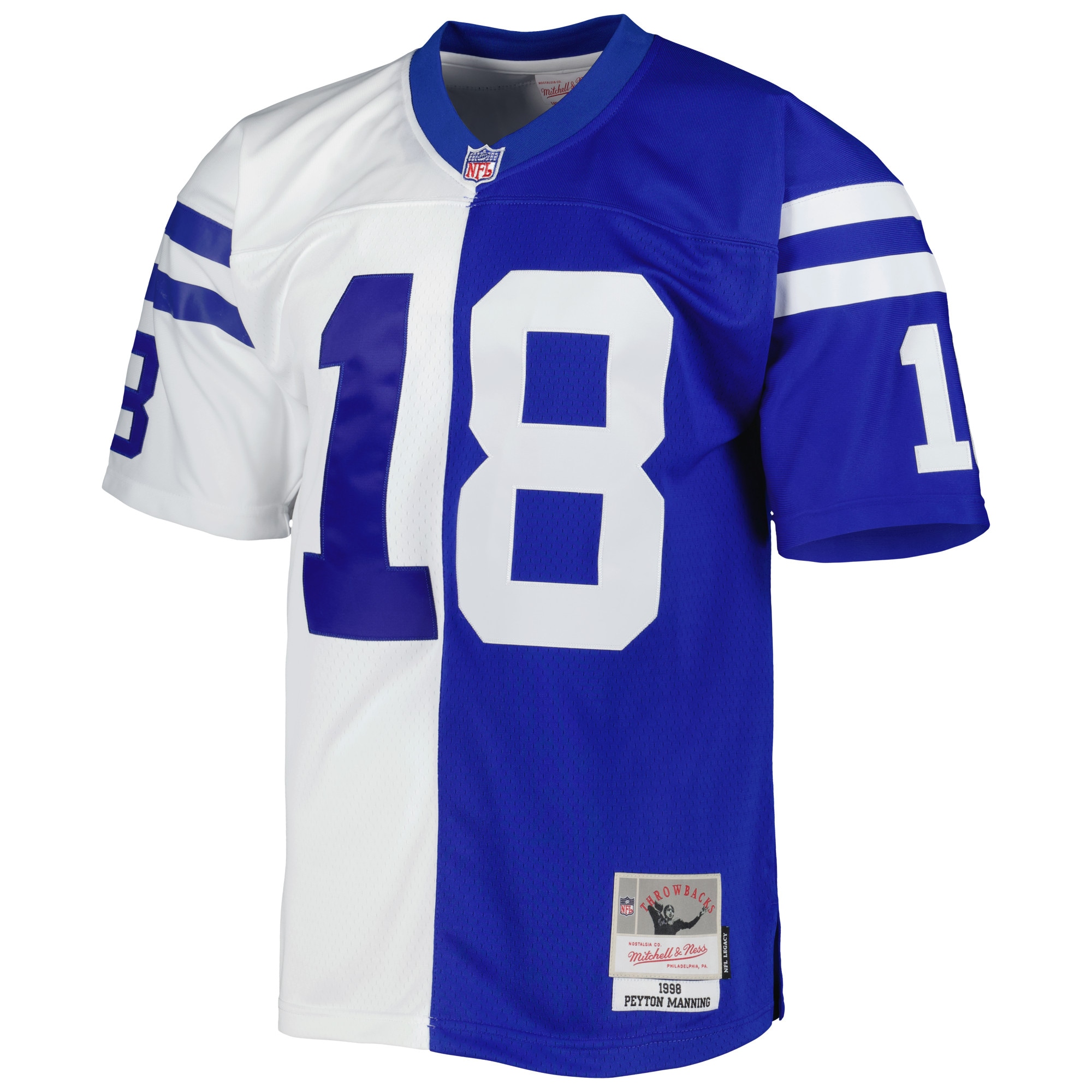 Peyton Manning Indianapolis Colts Mitchell & Ness 1998 Split Legacy Replica Jersey - Royal/White - vstockx