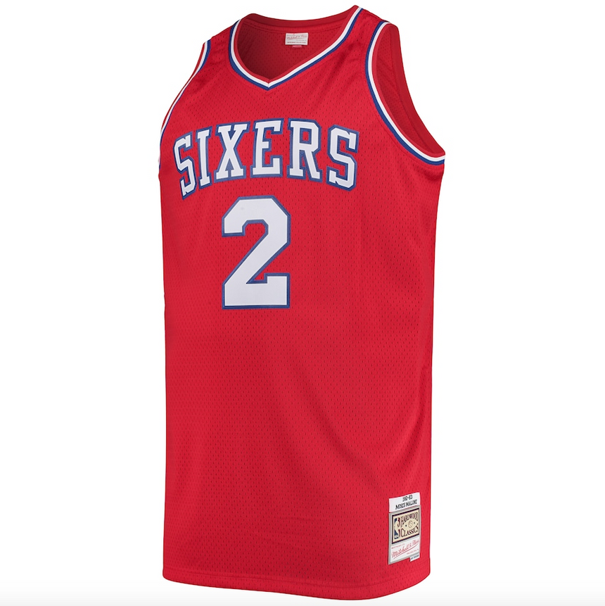 Mens Philadelphia 76ers Moses Malone Mitchell & Ness Red 1982-83 Hardwood Classics Swingman Jersey - vstockx