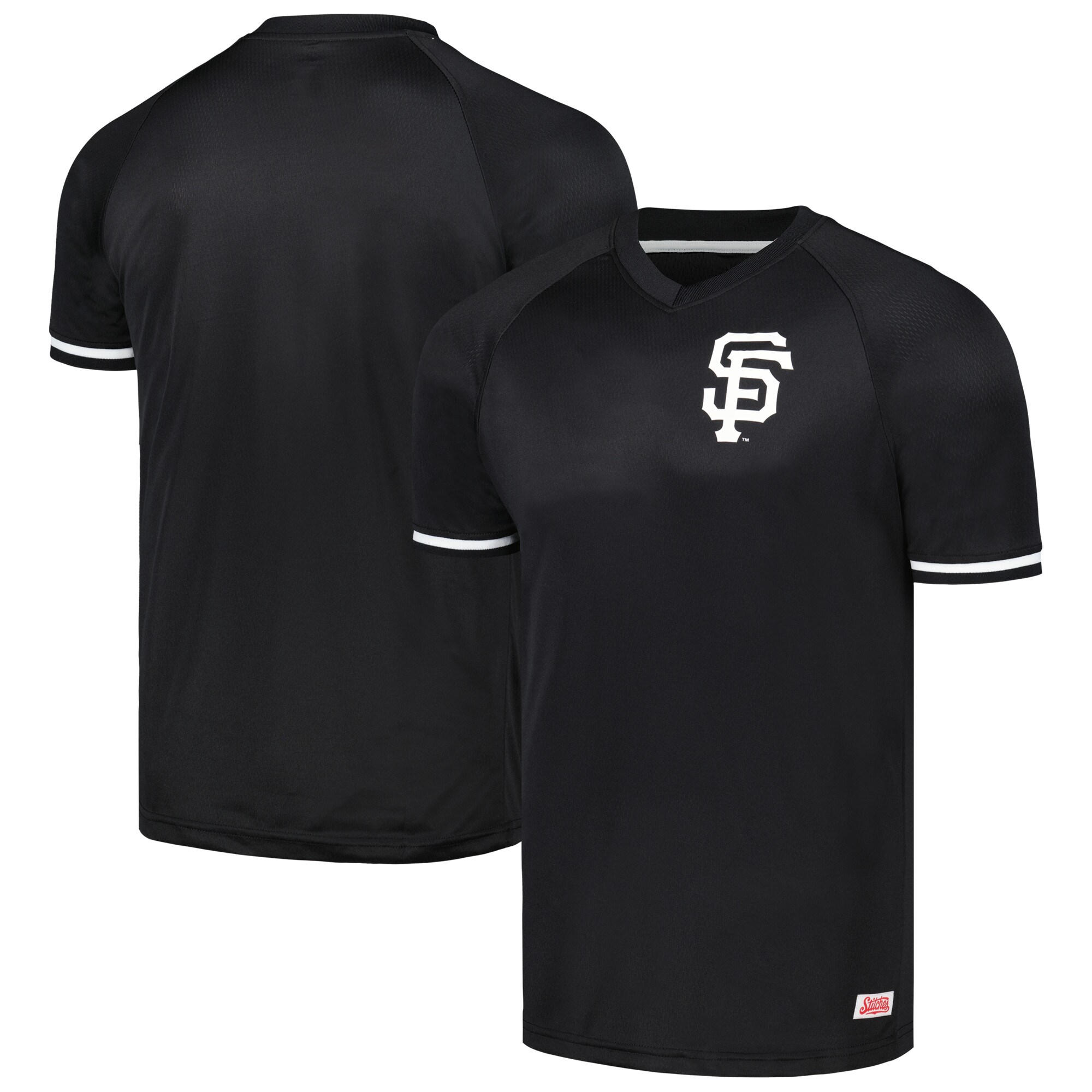 San Francisco Giants Stitches Black Raglan V-Neck Jersey - vstockx