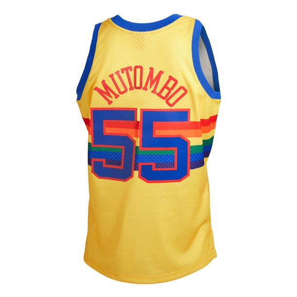 Men's Denver Nuggets Dikembe Mutombo Mitchell & Ness Gold Hardwood Classics Reload 2.0 Swingman Jersey - vstockx