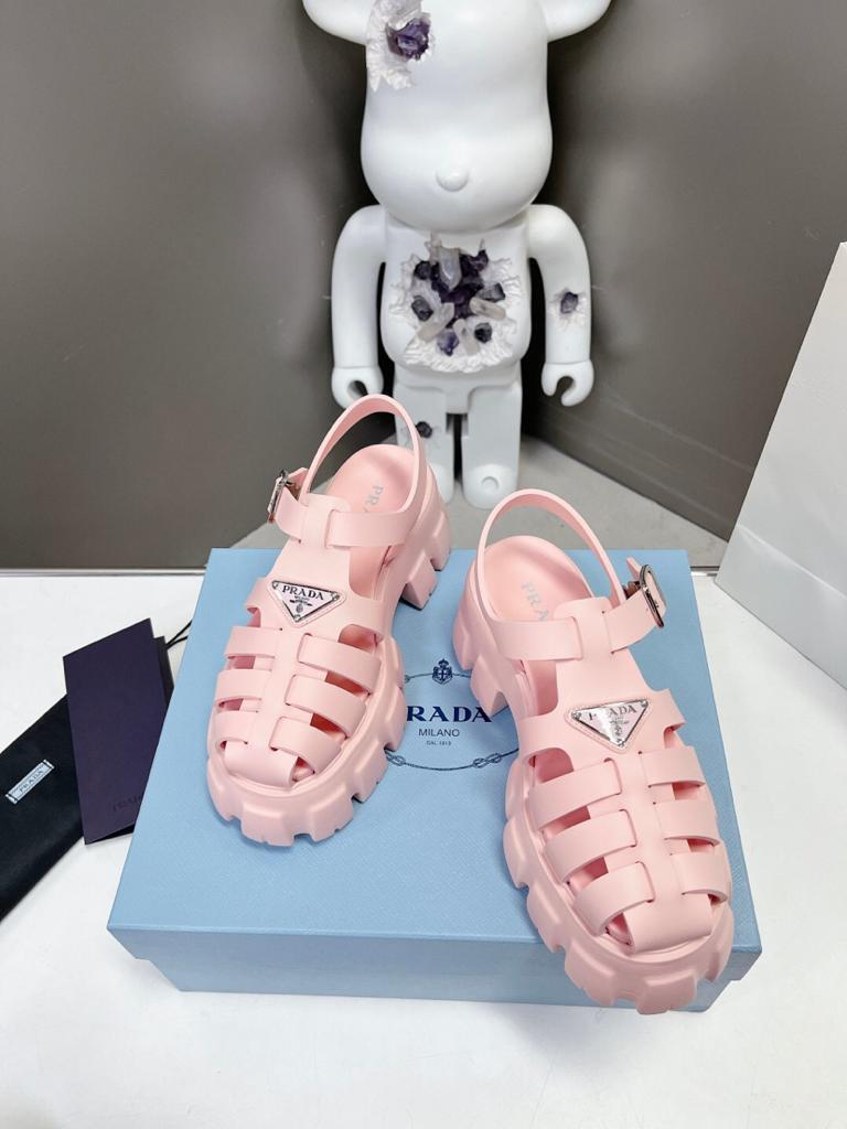 Prada Monolith Foam Rubber 55mm Sandals Alabaster Pink - vstockx