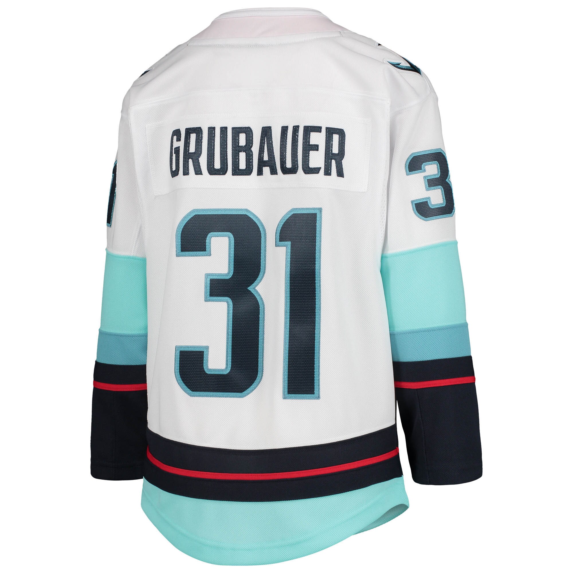 Philipp Grubauer Seattle Kraken Youth Away Premier Player Jersey - White - vstockx