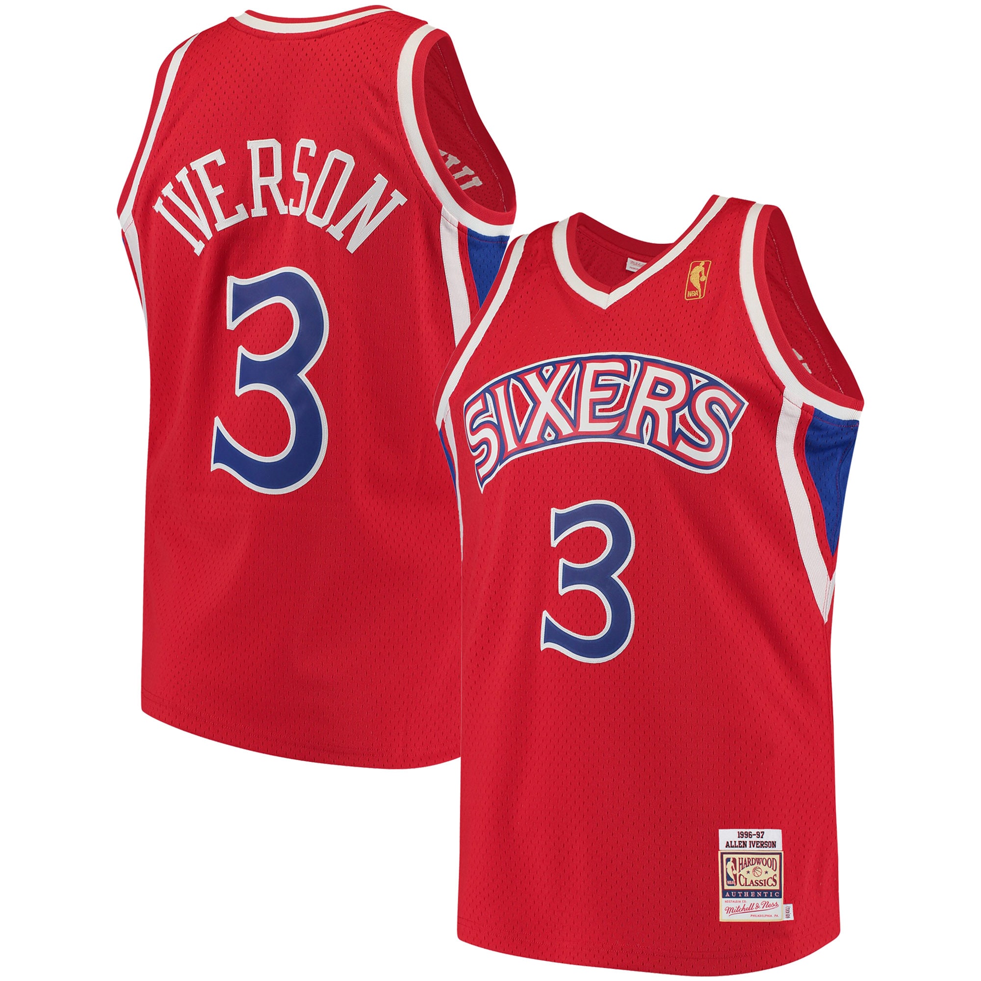 Allen Iverson Philadelphia 76ers Mitchell & Ness Hardwood Classics Authentic Jersey - Red - vstockx