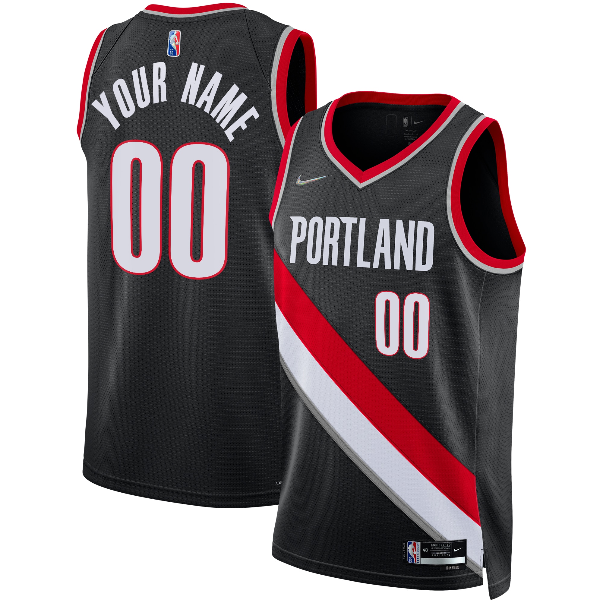 Portland Trail Blazers Nike 2021/22 Diamond Swingman Custom Jersey - Icon Edition - Black - vstockx