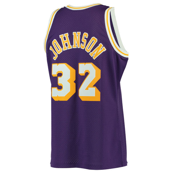 Men's Los Angeles Lakers Magic Johnson Mitchell & Ness Purple 1984-85 Hardwood Classics Swingman Jersey - vstockx