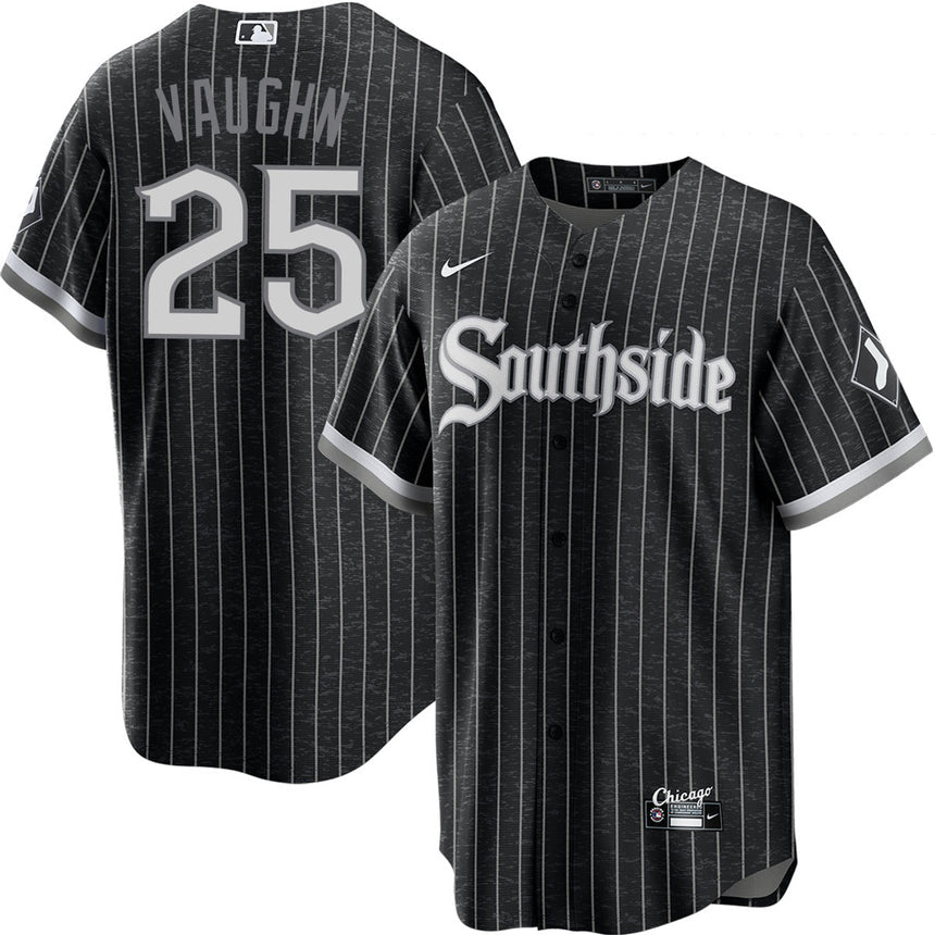 Men's Andrew Vaughn Chicago White Sox Black City Connect Replica Jersey - vstockx