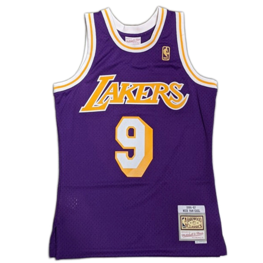 Men's Mitchell & Ness Nick Van Exel Los Angeles Lakers Purple 1996-97 Hardwood Classics Swingman Jersey - vstockx