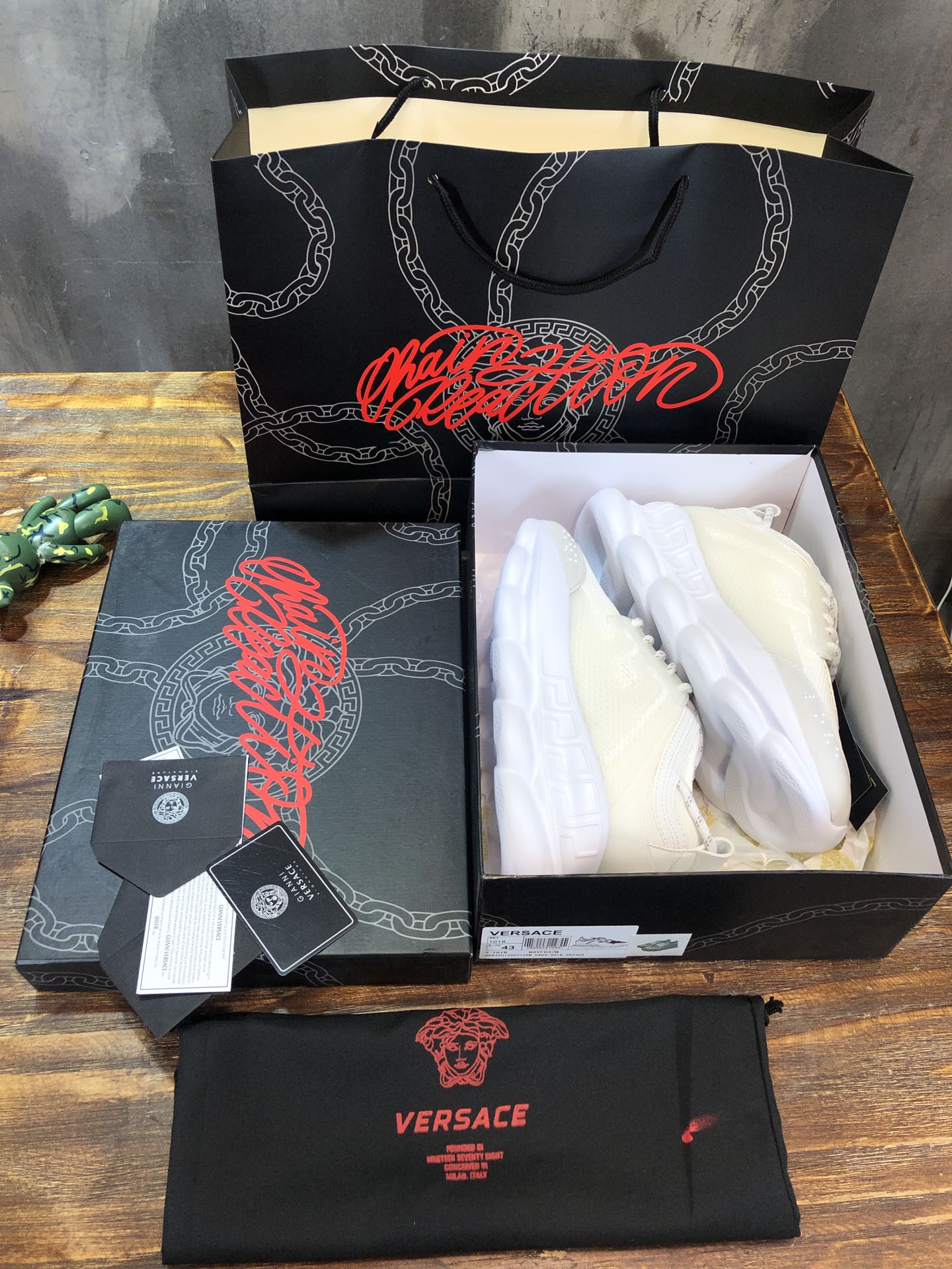 Versace Chain Reaction White Mesh Rubber Suede - vstockx