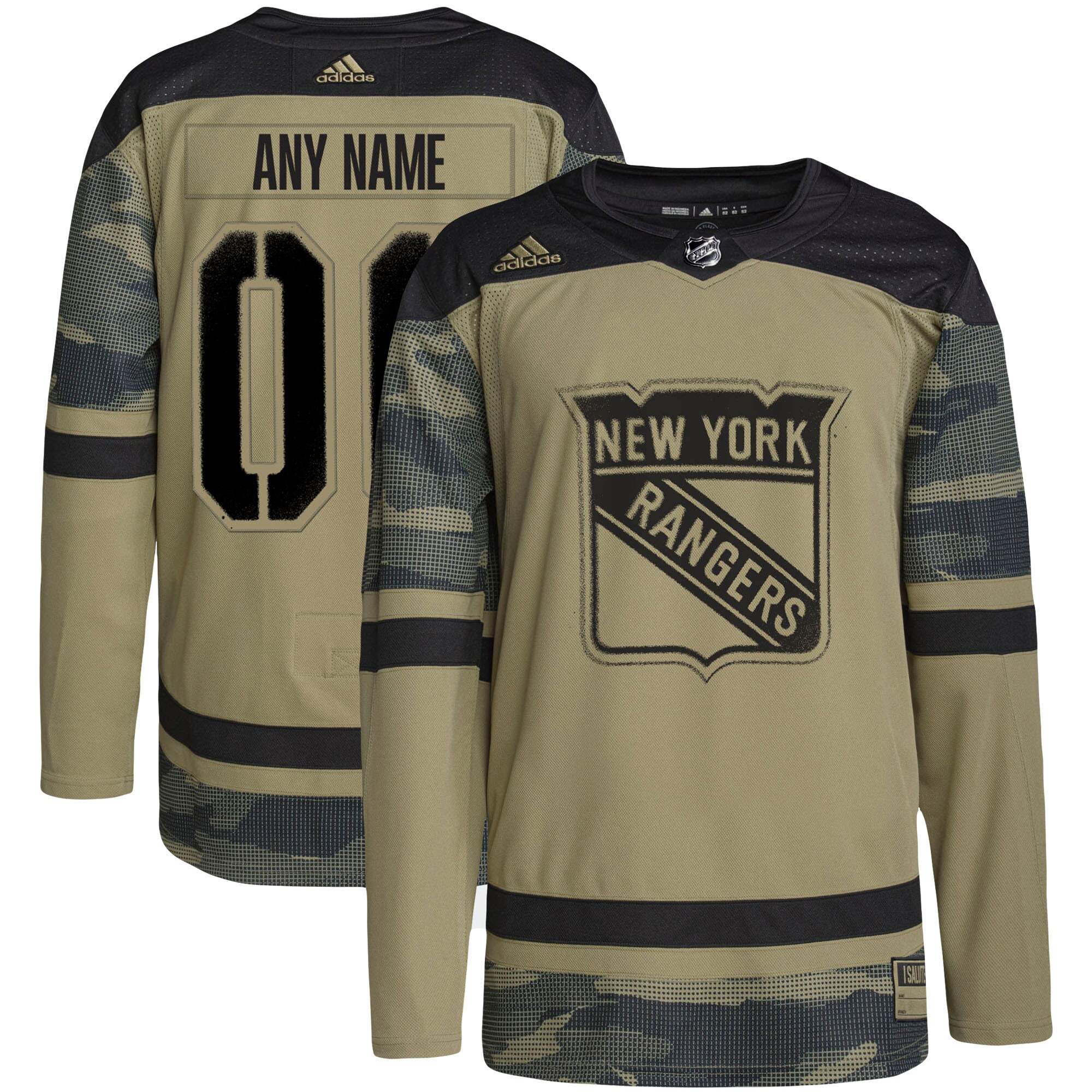 New York Rangers adidas Military Appreciation Team Authentic Custom Practice Jersey - Camo - vstockx