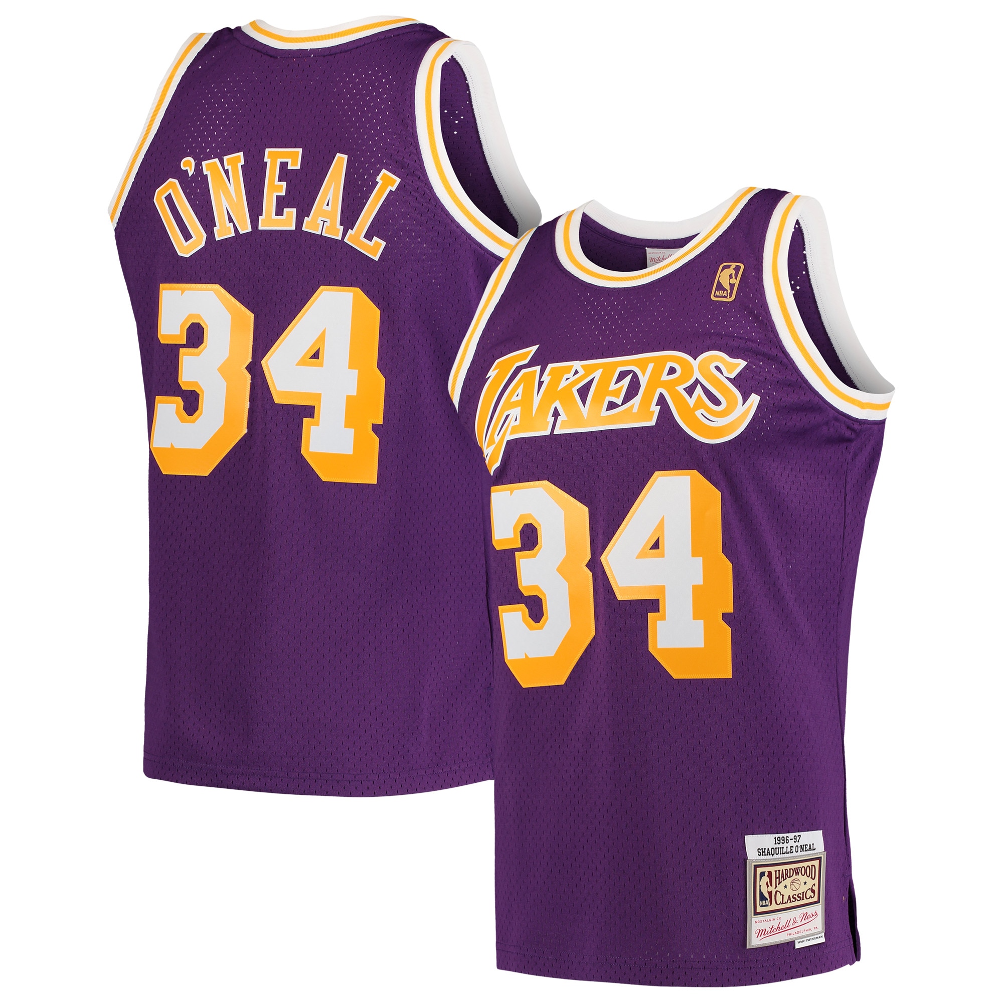 Shaquille O'Neal Los Angeles Lakers Mitchell & Ness Hardwood Classics Swingman Jersey - Purple - vstockx