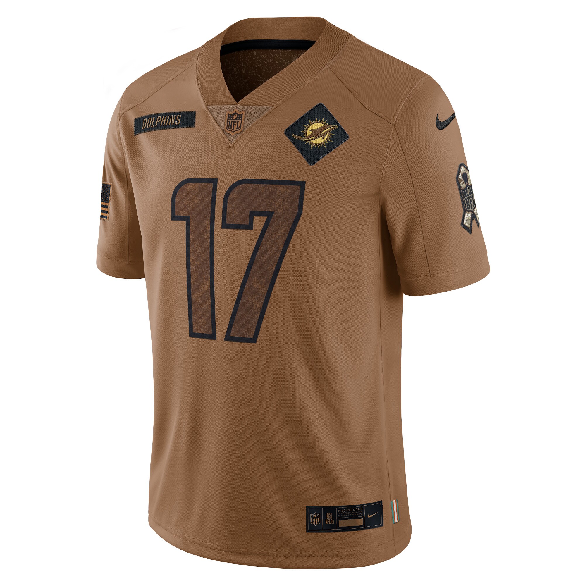 Jaylen Waddle Miami Dolphins Nike 2023 Salute To Service Limited Jersey - Brown - vstockx