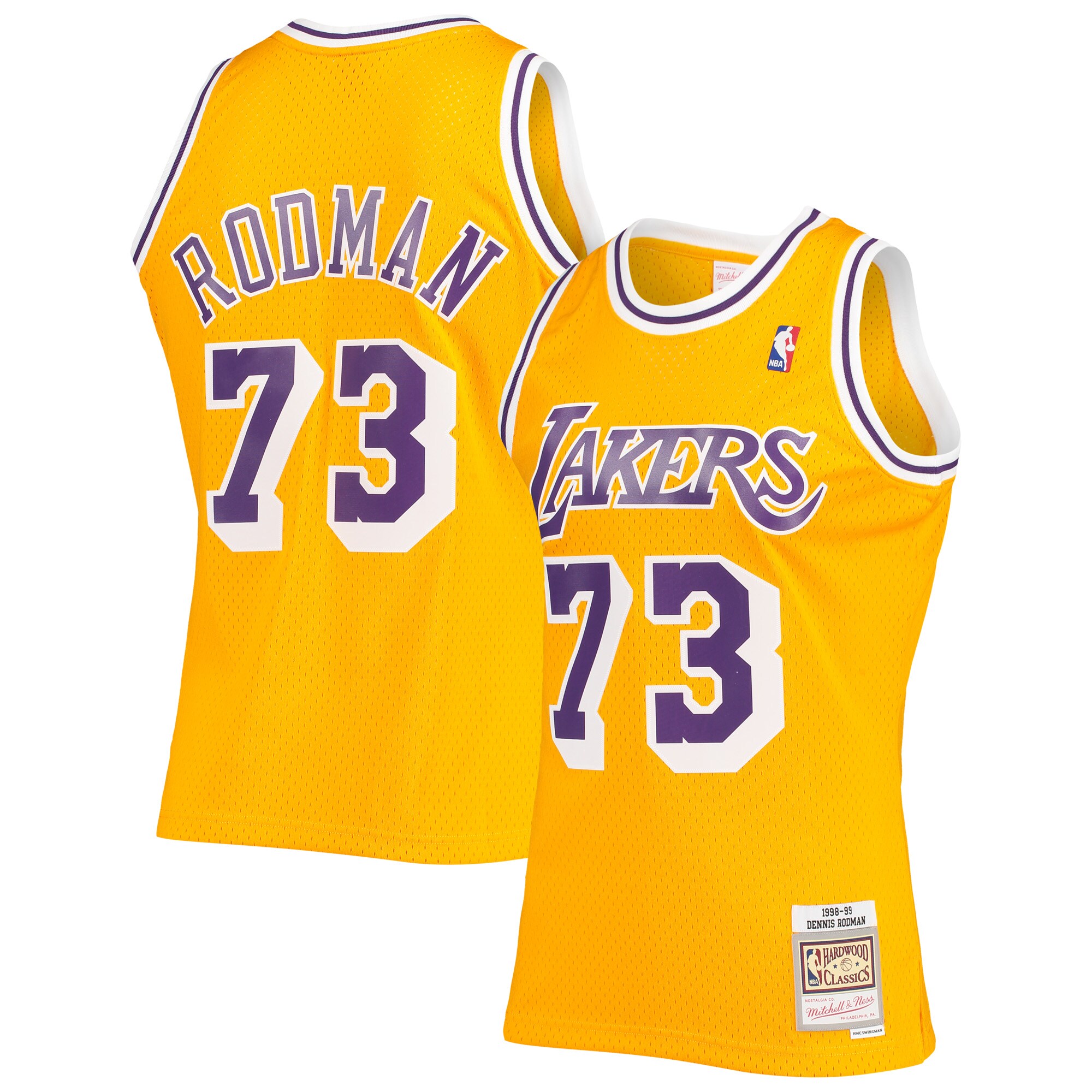 Dennis Rodman Los Angeles Lakers Mitchell & Ness Hardwood Classics Swingman Jersey - Gold - vstockx