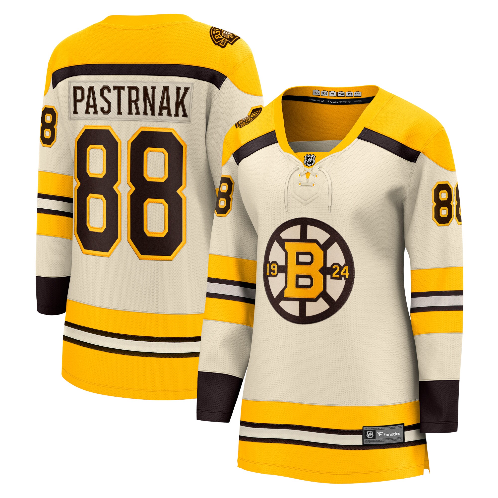 David Pastrnak Boston Bruins Fanatics Branded Women's 100th Anniversary Premier Breakaway Player Jersey - Cream - vstockx