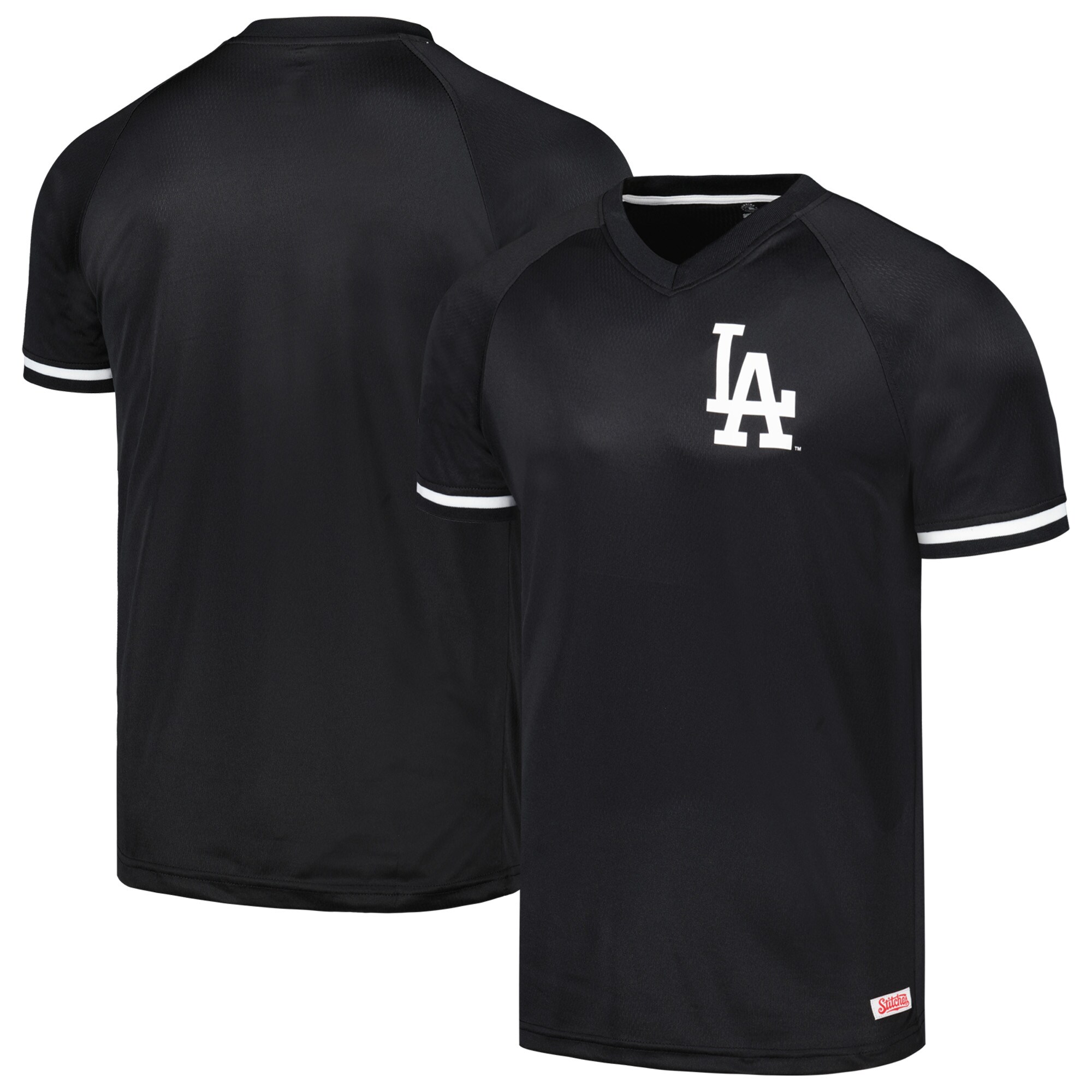 Los Angeles Dodgers Stitches Black Raglan V-Neck Jersey - vstockx