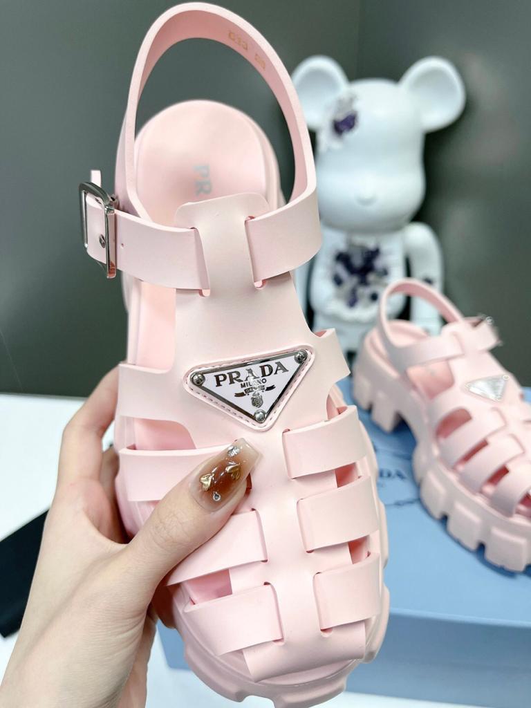 Prada Monolith Foam Rubber 55mm Sandals Alabaster Pink - vstockx