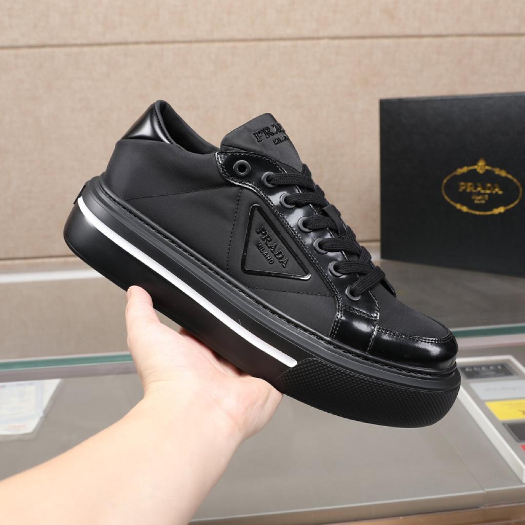 Prada Macro Re-Nylon and brushed leather sneakers Black - vstockx