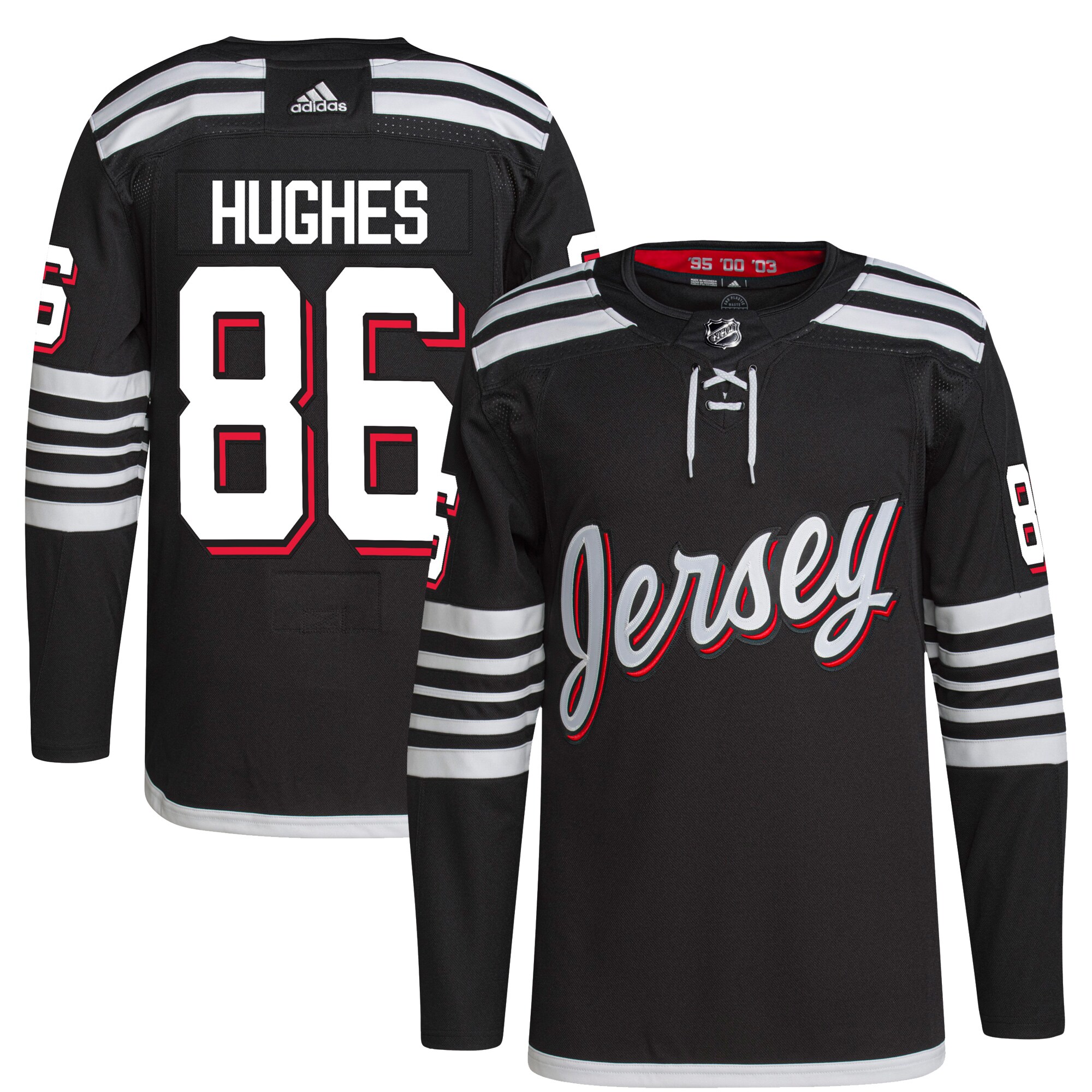 Jack Hughes New Jersey Devils adidas Alternate Primegreen Authentic Pro Player Jersey - Black - vstockx