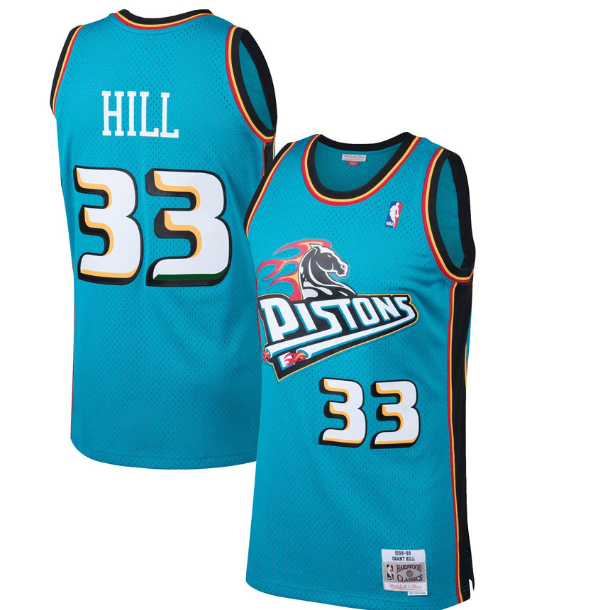 Men's Detroit Pistons Grant Hill Mitchell & Ness Teal 1998-99 Hardwood Classics Swingman Jersey - vstockx