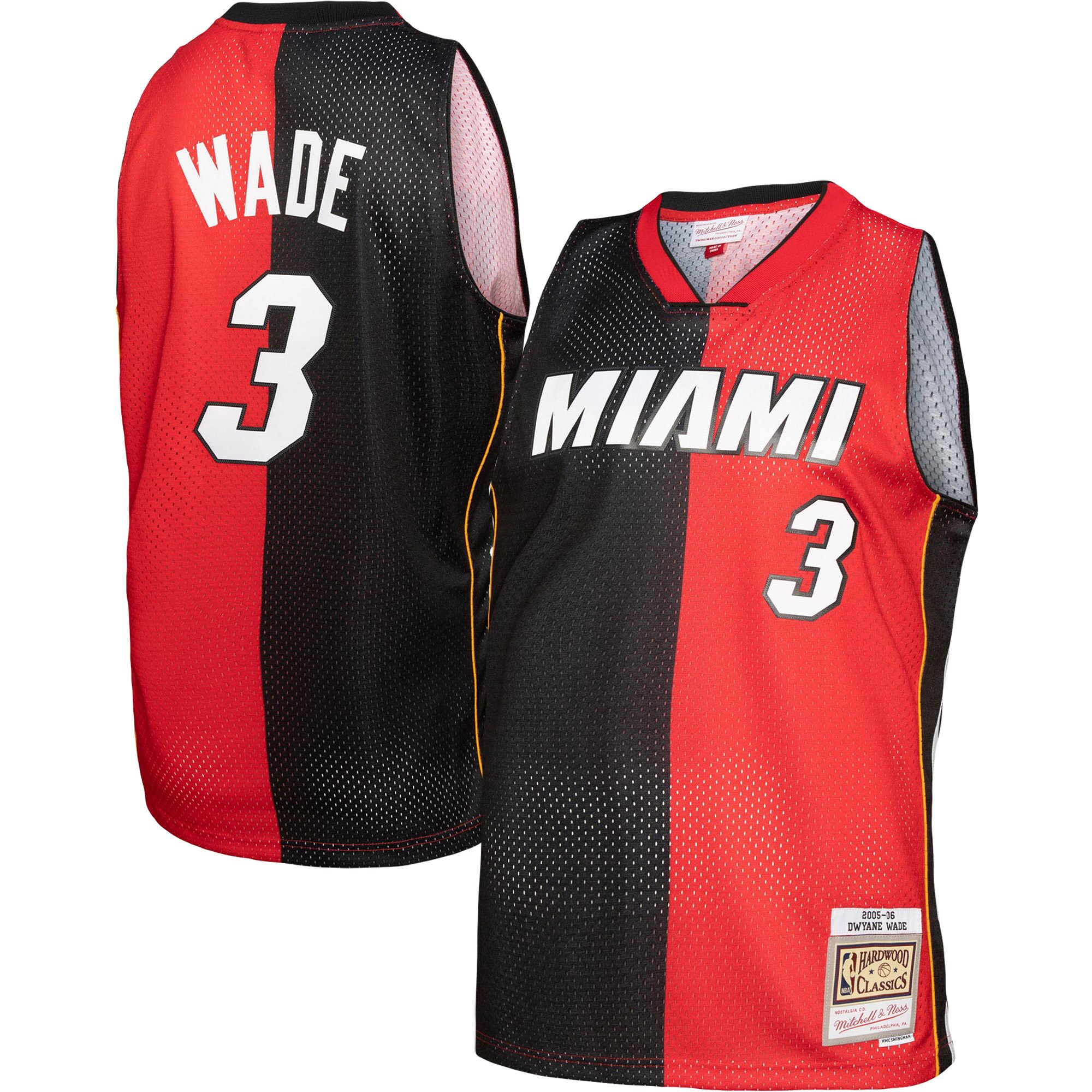 Dwyane Wade Miami Heat Mitchell & Ness Big & Tall Hardwood Classics 2005/06 Split Swingman Jersey - Black/Red - vstockx