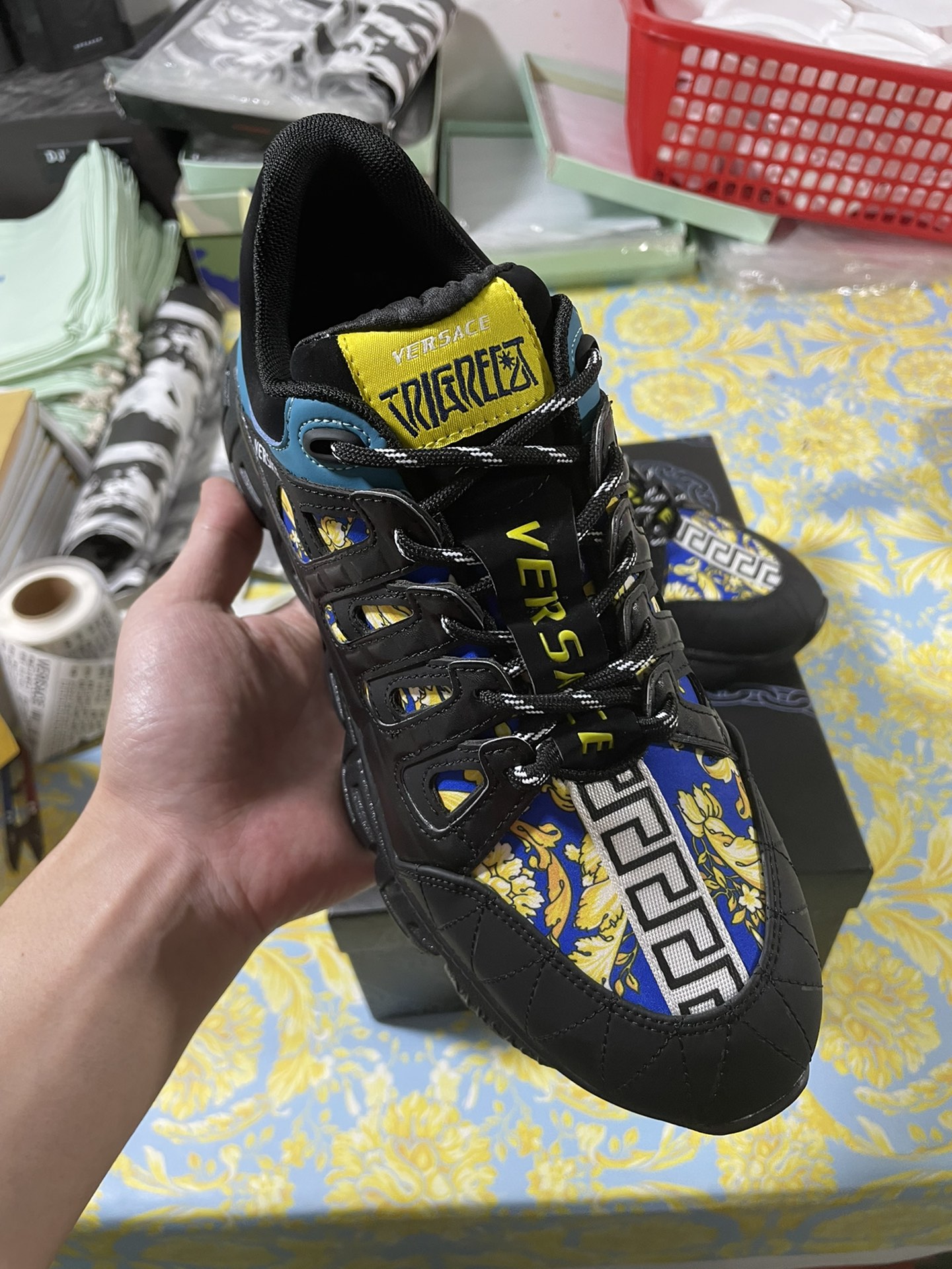 Versace Trigreca Medusa Renaissance Print Blue - vstockx