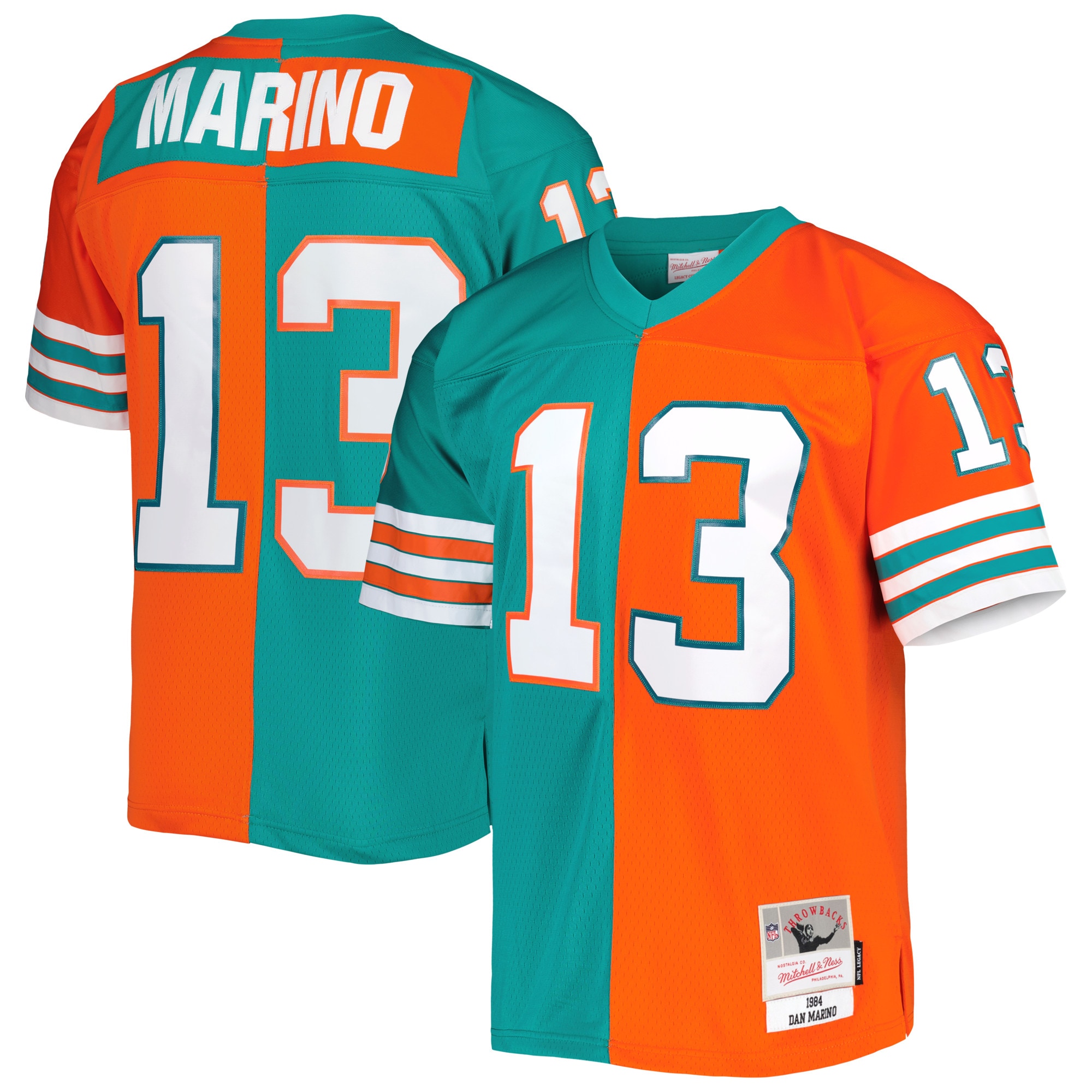 Dan Marino Miami Dolphins Mitchell & Ness 1984 Split Legacy Replica Jersey - Aqua/Orange - vstockx