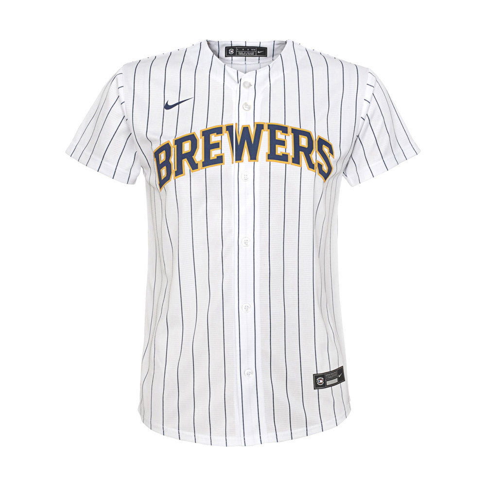 Youth Milwaukee Brewers Willy Adames Cool Base Replica Home Jersey - White - vstockx