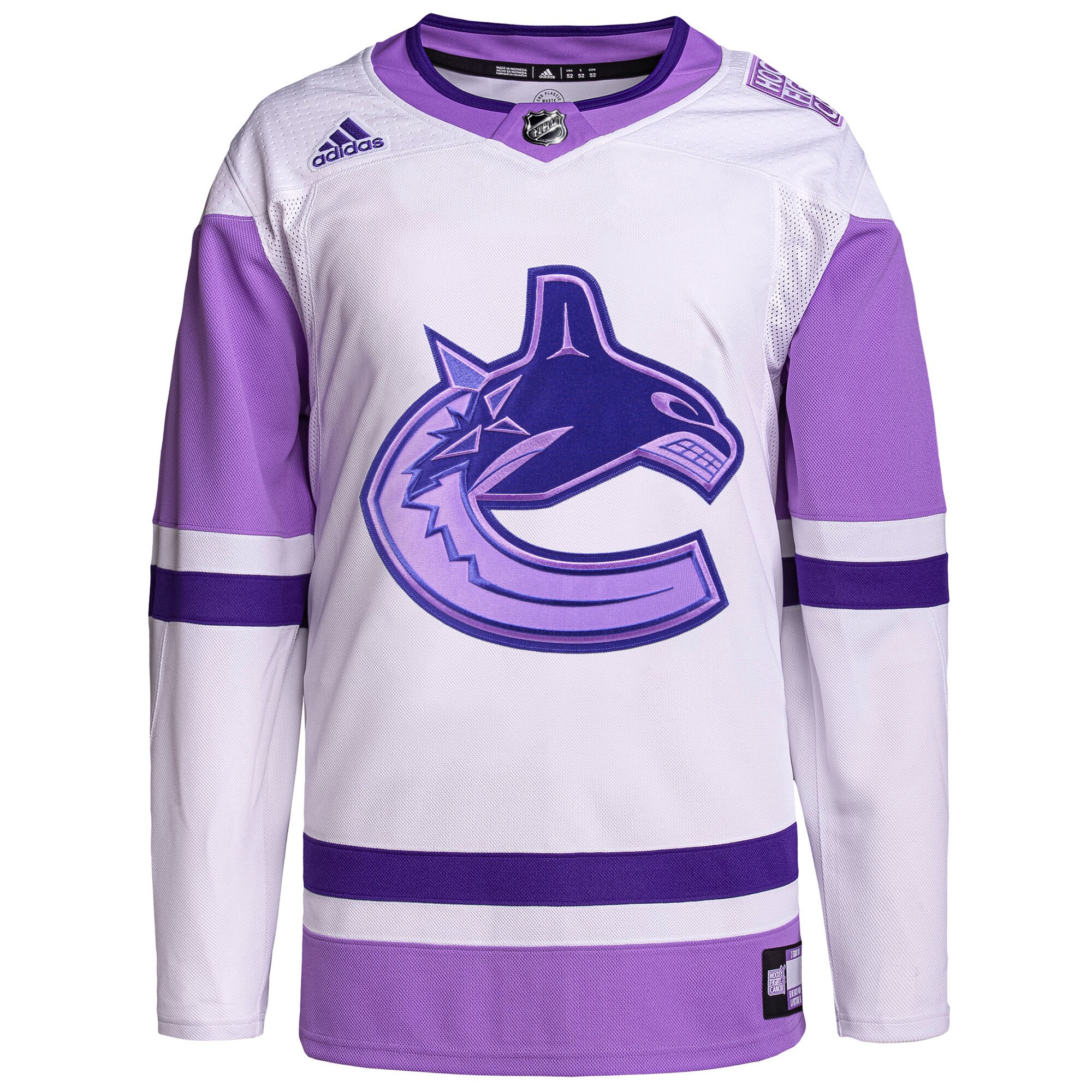 Vancouver Canucks adidas Hockey Fights Cancer Primegreen Authentic Custom Jersey - White/Purple - vstockx