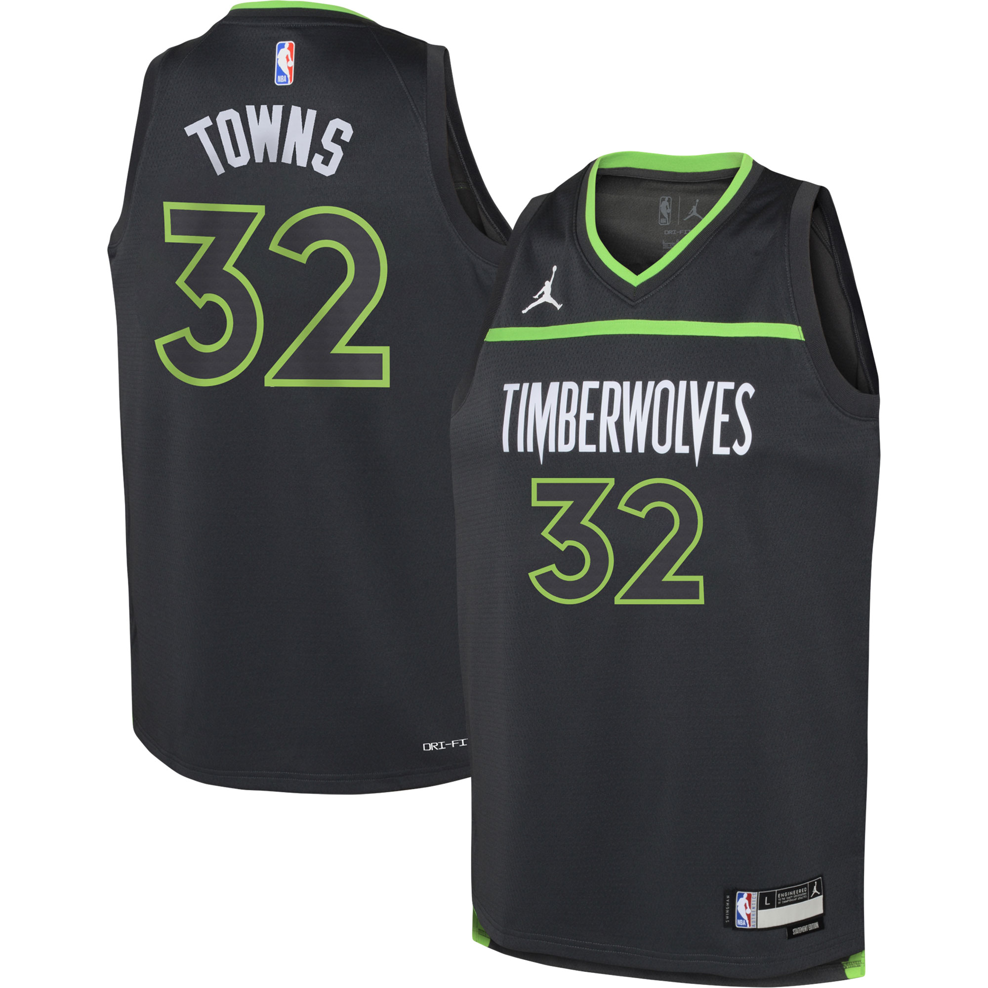 Karl-Anthony Towns Minnesota Timberwolves Jordans Brand Youth Swingman Jersey - Statement Edition - Black - vstockx