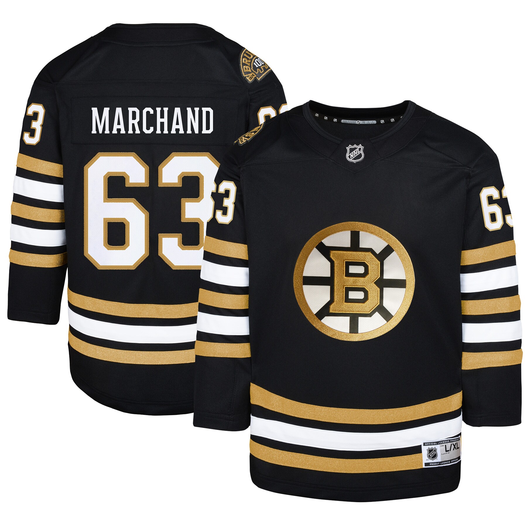 Brad Marchand Boston Bruins Youth 100th Anniversary Premier Player Jersey - Black - vstockx