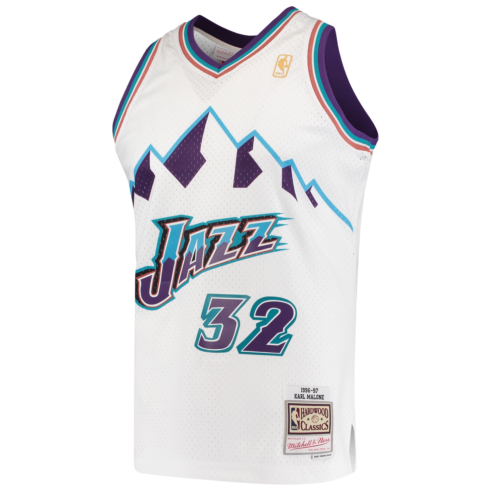 Karl Malone Utah Jazz Mitchell & Ness Hardwood Classics Swingman Jersey - White - vstockx