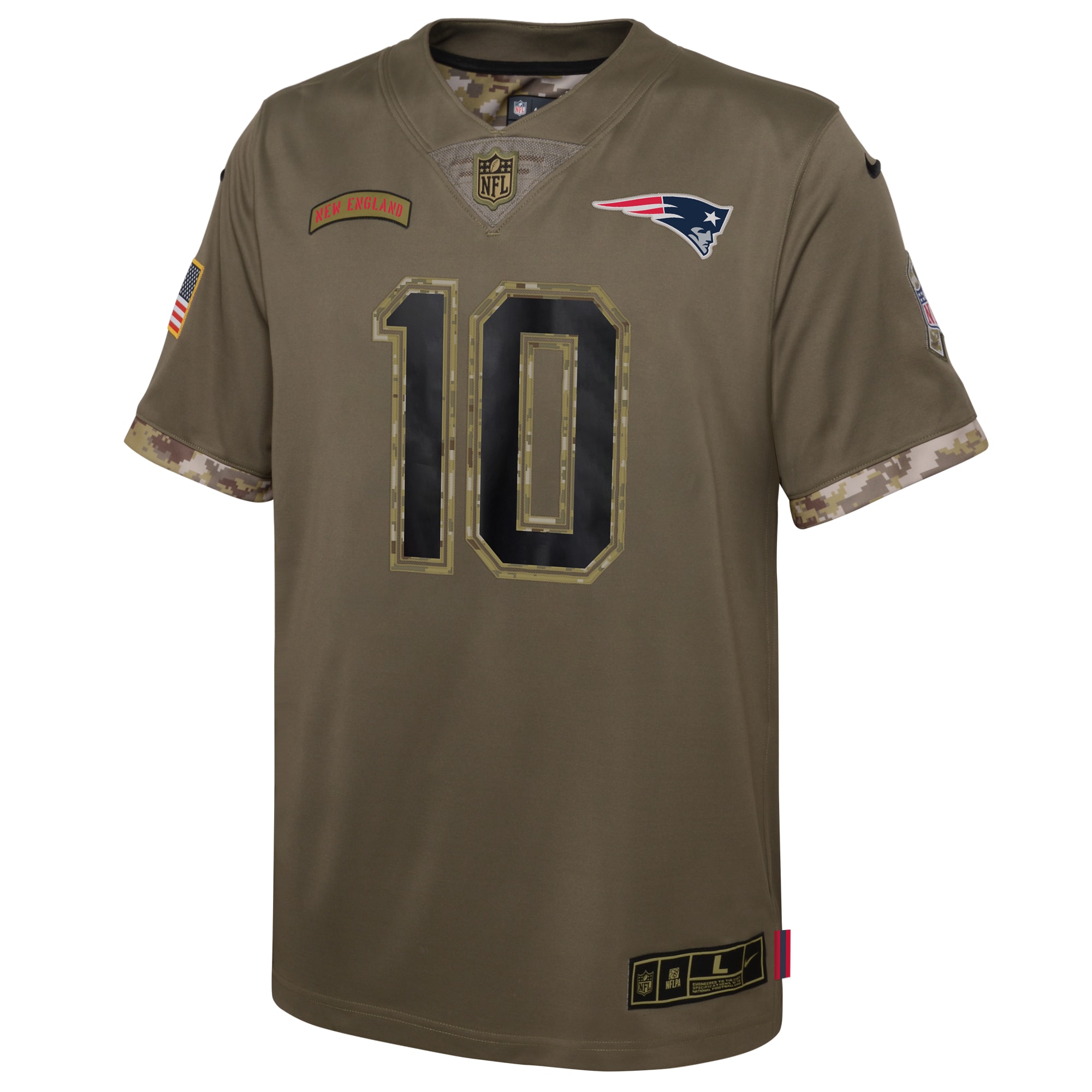 Mac Jones New England Patriots Nike Youth 2022 Salute To Service Player Limited Jersey - Olive - vstockx