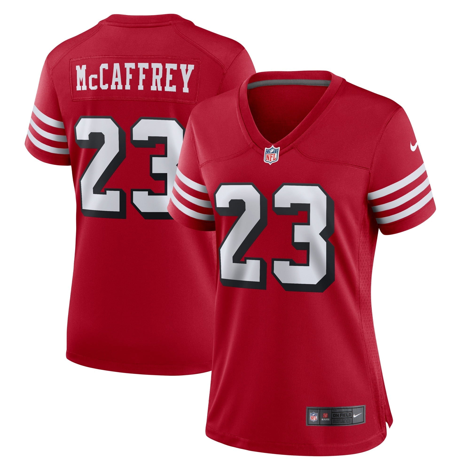 Women's Nike Christian McCaffrey Scarlet San Francisco 49ers Alternate Game Player Jersey - vstockx