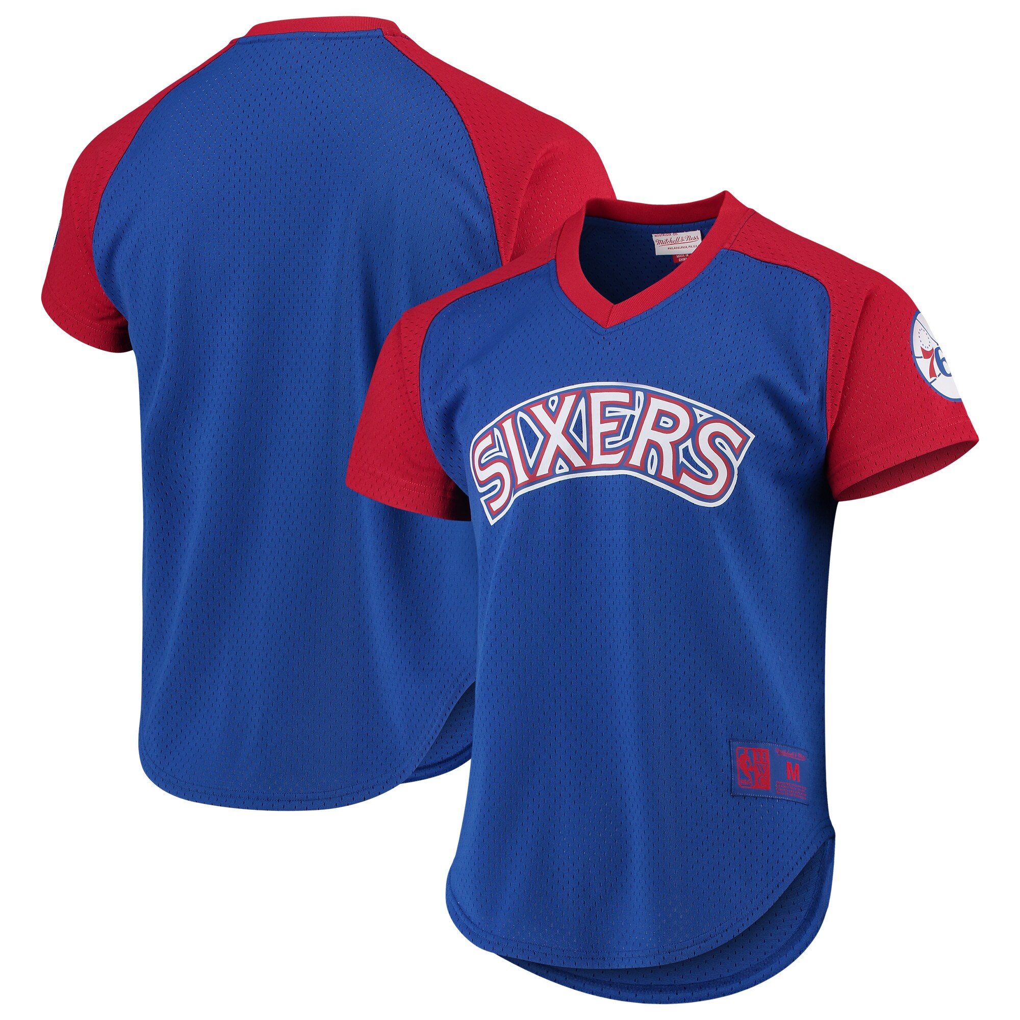 Philadelphia 76ers Mitchell & Ness Hardwood Classics Final Seconds Mesh Raglan Sleeve V-Neck T-Shirt - Royal - vstockx