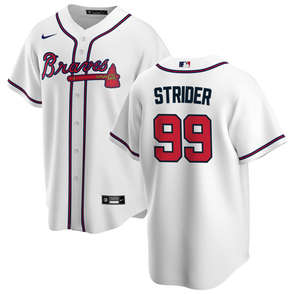 Youth Atlanta Braves Spencer Strider Cool Base Replica Home Jersey - White - vstockx