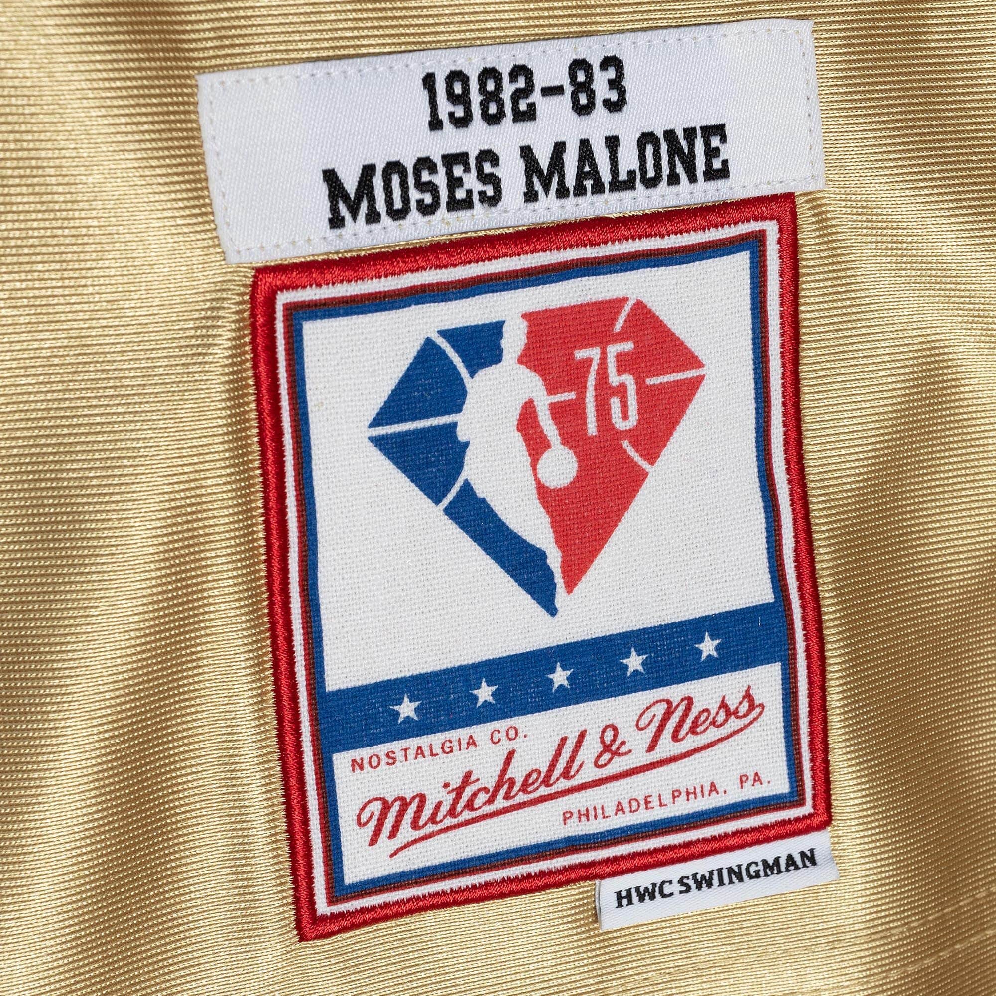 75th Anniversary Gold Swingman Moses Malone Philadelphia 76ers 1982-83 Jersey - vstockx