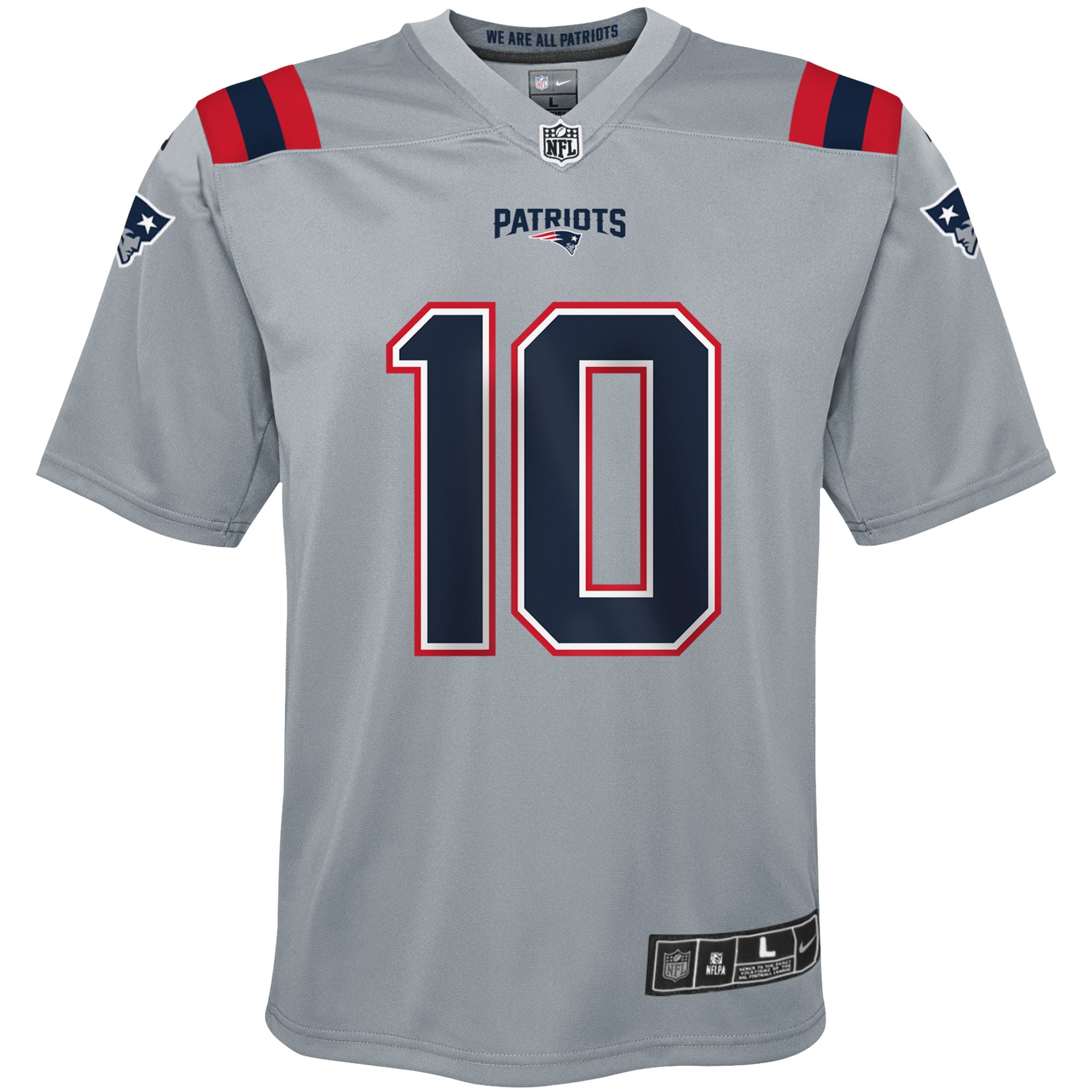 Mac Jones New England Patriots Nike Youth Inverted Game Jersey - Gray - vstockx