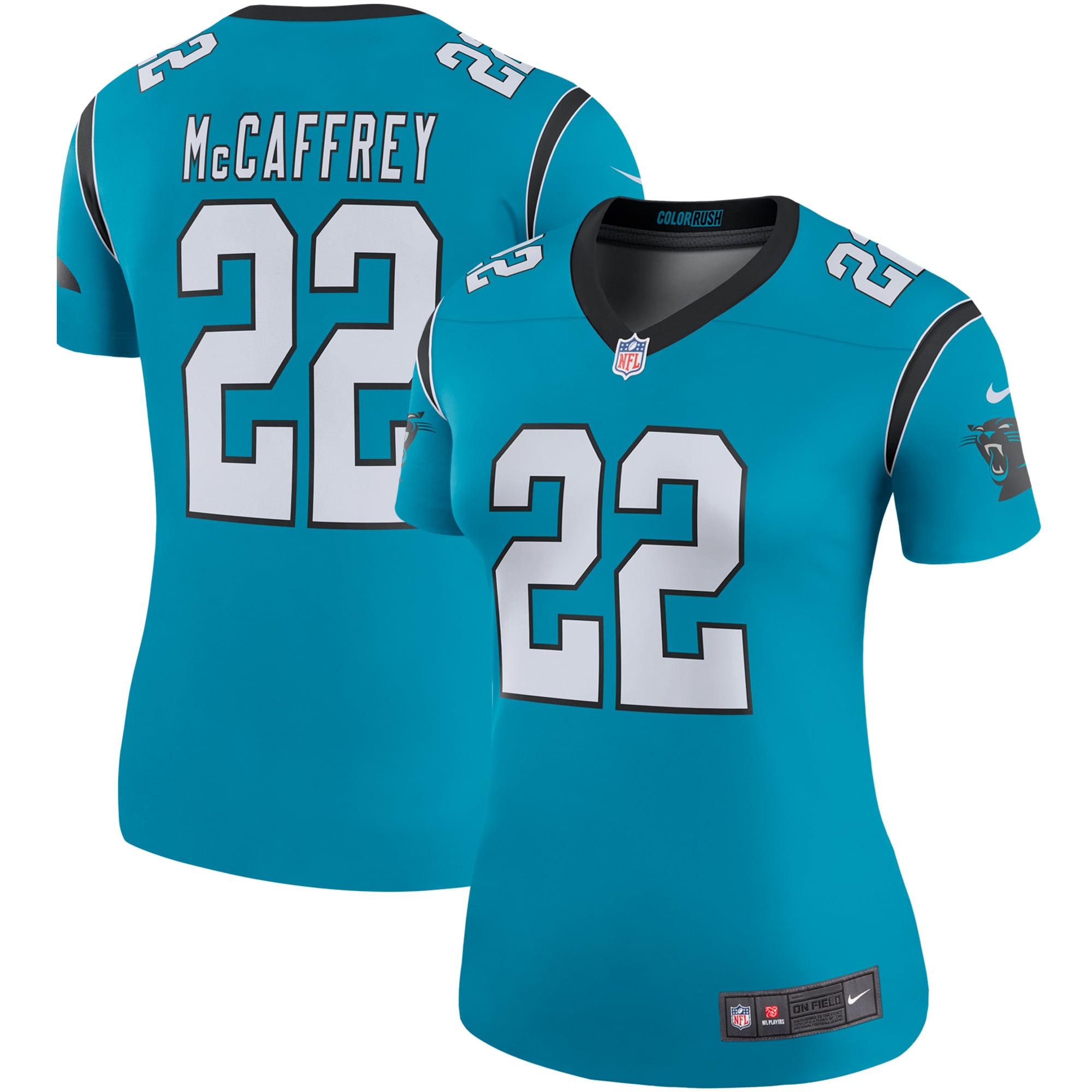 Christian McCaffrey Carolina Panthers Nike Women's Color Rush Legend Player Jersey - Blue - vstockx
