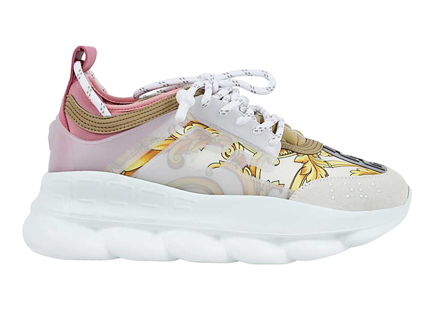 Versace Chain Reaction White Pink Yellow Barocco (W) - vstockx