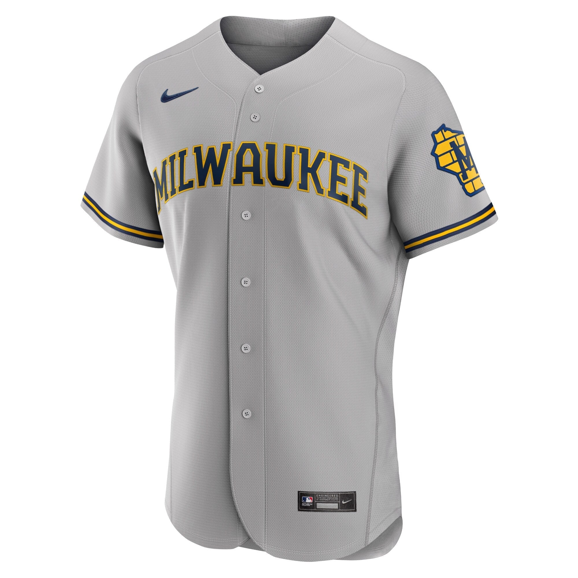 Men's Nike Christian Yelich Gray Milwaukee Brewers Road Authentic Player Logo Jersey - vstockx