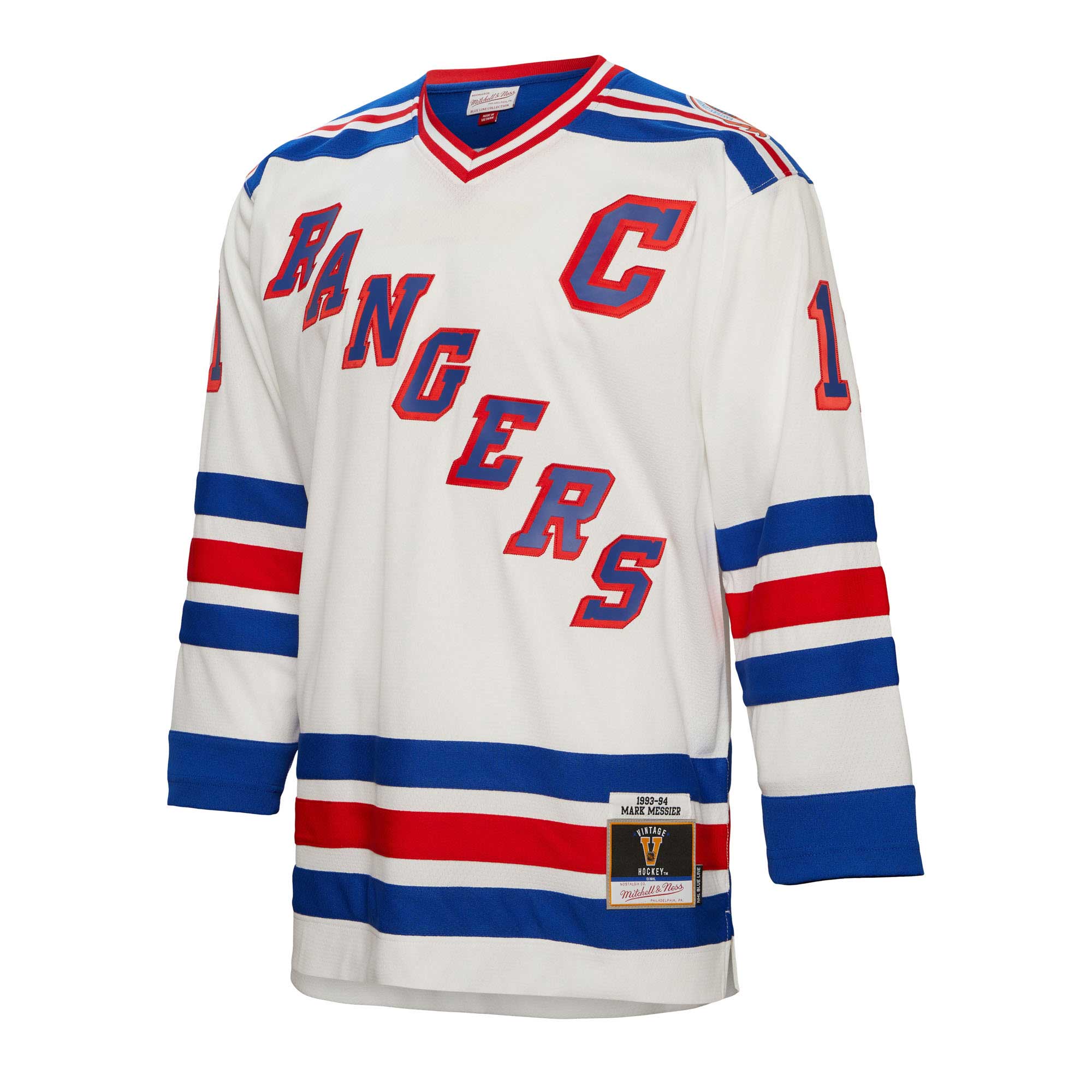 Mark Messier New York Rangers Mitchell & Ness 1993/94 Captain Patch Blue Line Player Jersey - White - vstockx