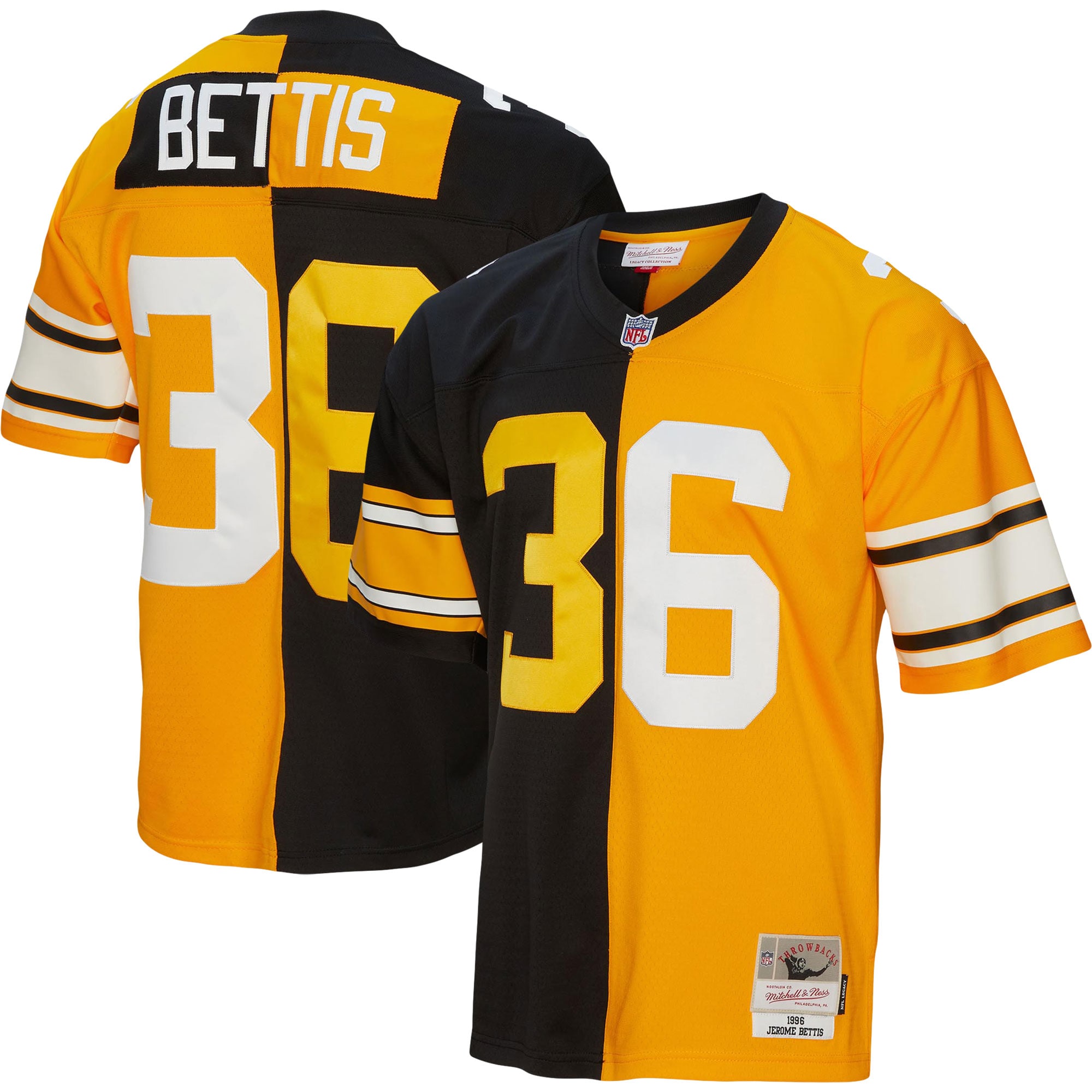 Jerome Bettis Pittsburgh Steelers Mitchell & Ness 1996 Split Legacy Replica Jersey - Black/Gold - vstockx