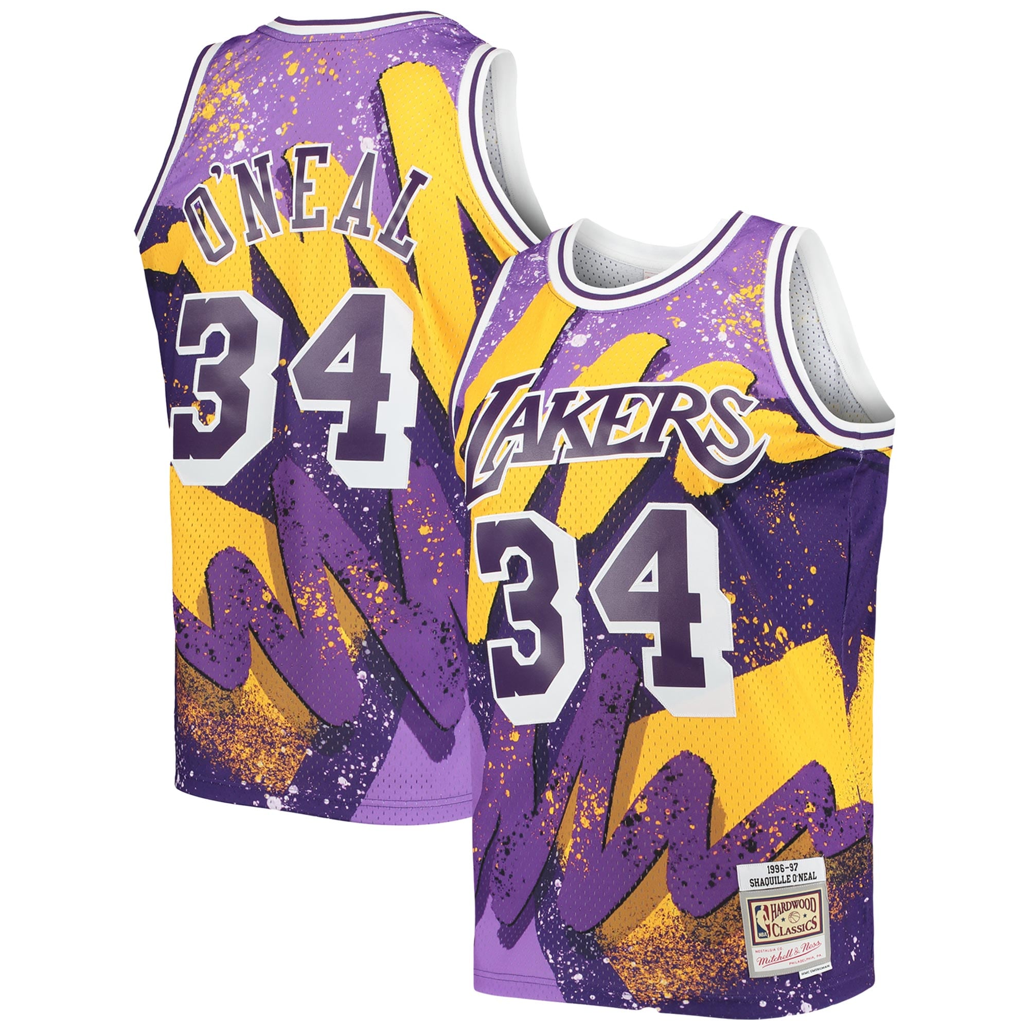 Shaquille O'Neal Los Angeles Lakers Mitchell & Ness Hardwood Classics 1996/97 Hyper Hoops Swingman Jersey - Purple - vstockx