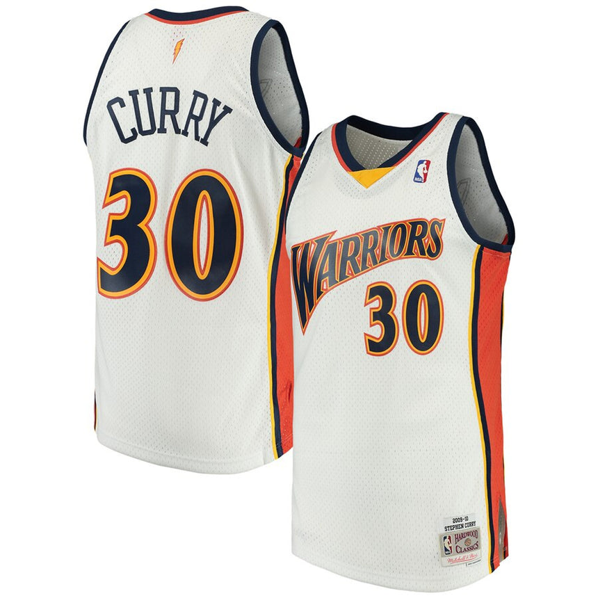Men's Stephen Curry Golden State Warriors White 2009-2010 Hardwood Classics Mitchell & Ness Swingman Jersey - vstockx