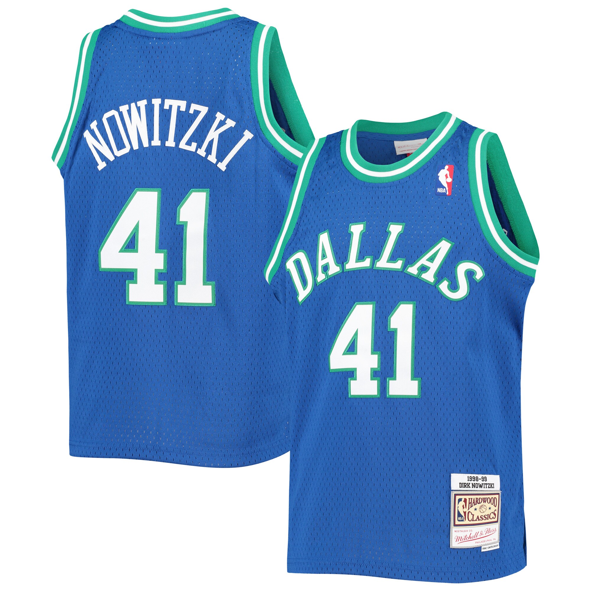 Dirk Nowitzki Dallas Mavericks Mitchell & Ness Youth 1998-99 Hardwood Classics Swingman Jersey - Blue - vstockx