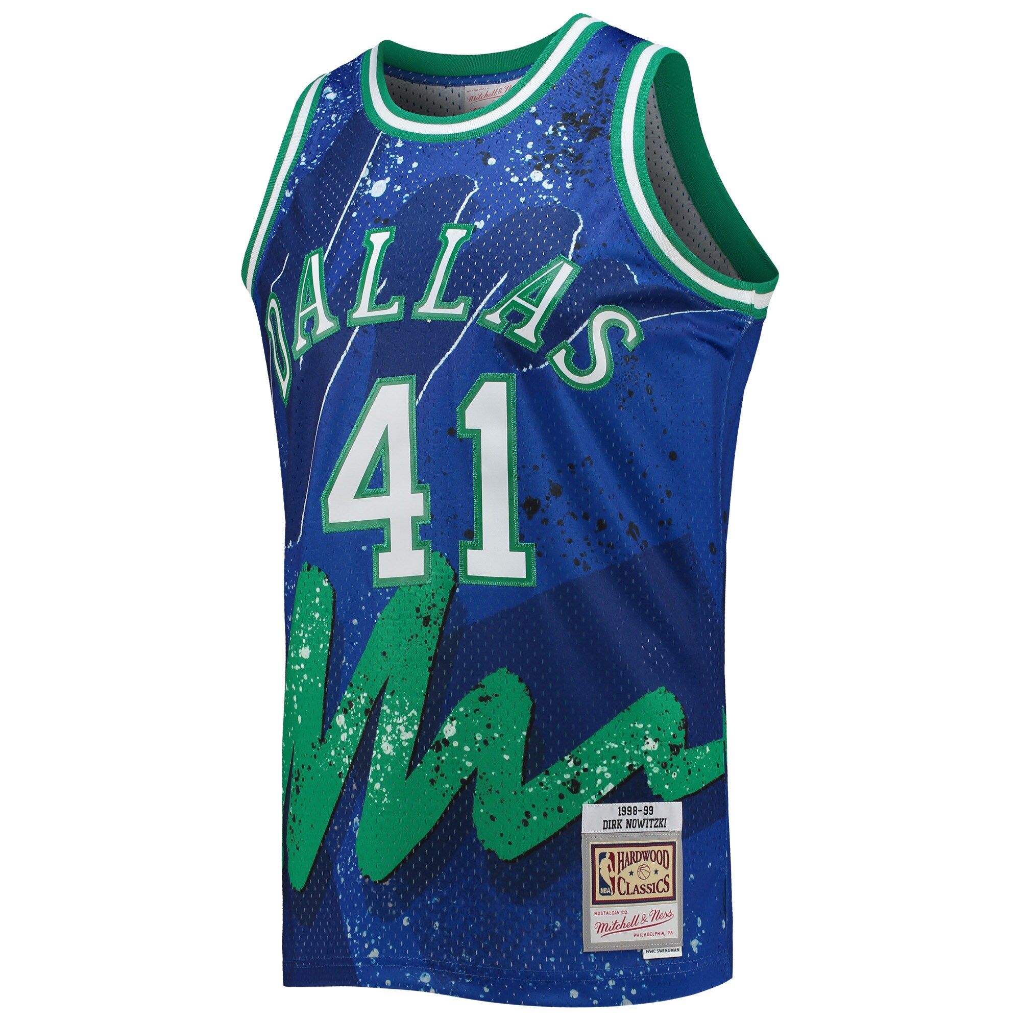 Dirk Nowitzki Dallas Mavericks Mitchell & Ness Hardwood Classics 1998/99 Hyper Hoops Swingman Jersey - Blue - vstockx