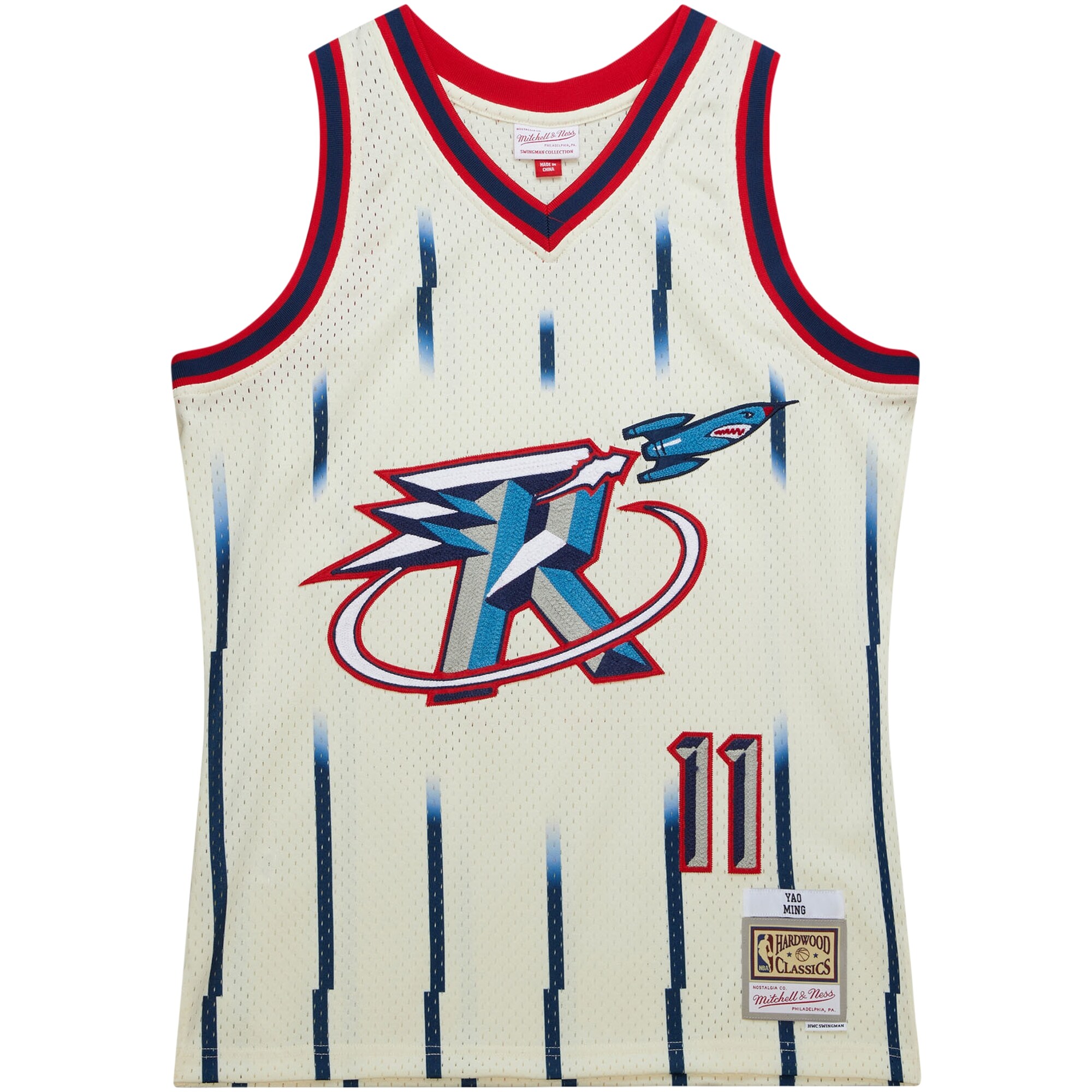 Yao Ming Houston Rockets Mitchell & Ness Chainstitch Swingman Jersey - Cream - vstockx