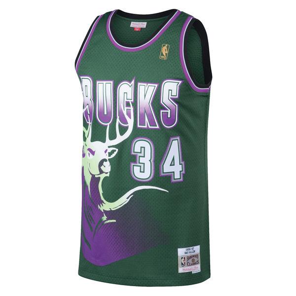 Men's Milwaukee Bucks Ray Allen Mitchell & Ness Kelly Green 1996-97 Hardwood Classics Swingman Jersey - vstockx