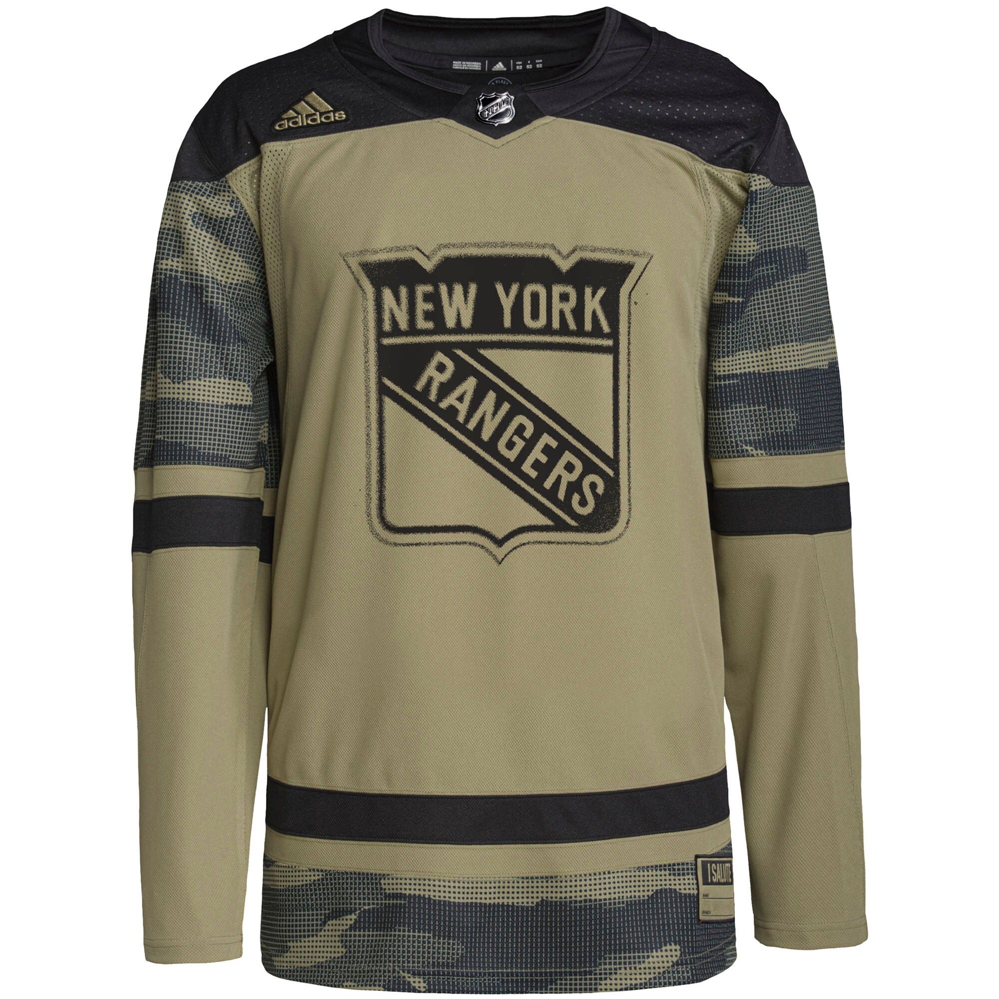 New York Rangers adidas Military Appreciation Team Authentic Practice Jersey - Camo - vstockx