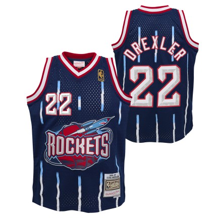 Youth Houston Rockets Clyde Drexler Mitchell & Ness Navy 1996-97 Hardwood Classics Swingman Jersey - vstockx